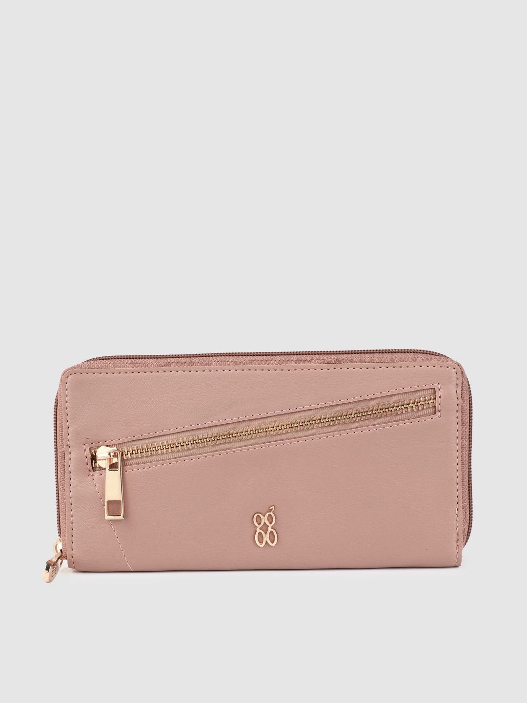 Baggit Women Mauve Solid Synthetic Leather Zip Around Wallet Price in India