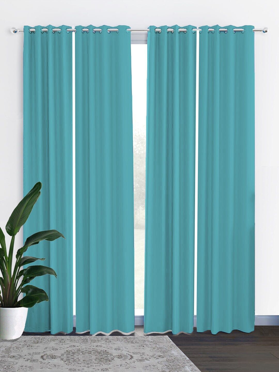 HOUZZCODE Turquoise Blue Set of 4 Black Out Long Door Curtain Price in India