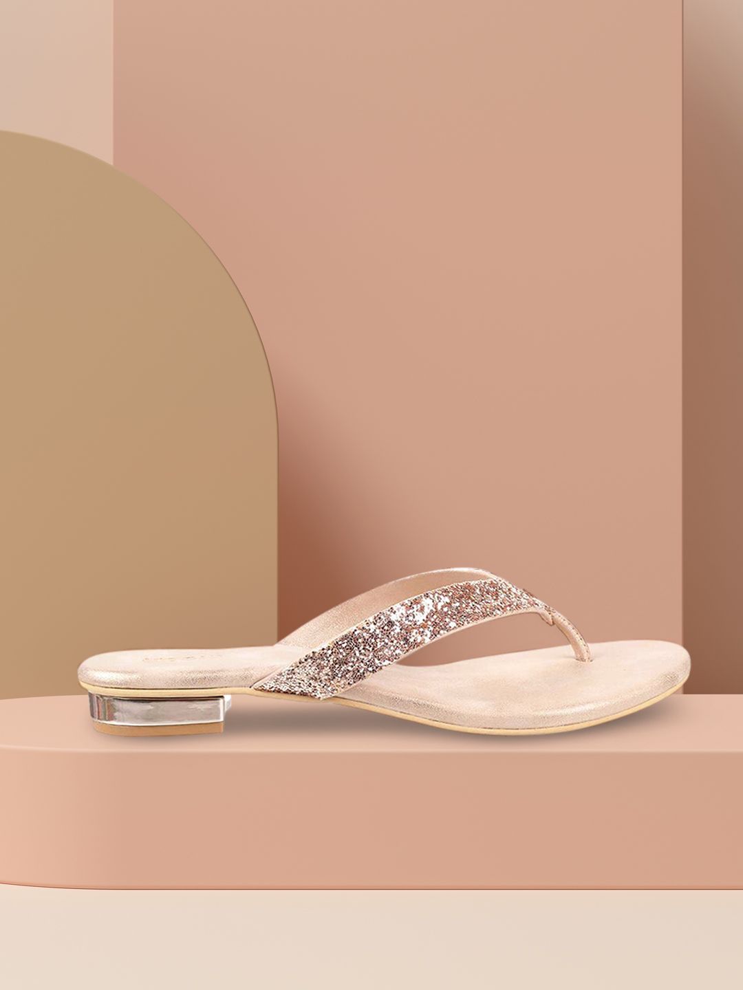 Mochi Peach-Coloured Embellished Block Sandals Price in India