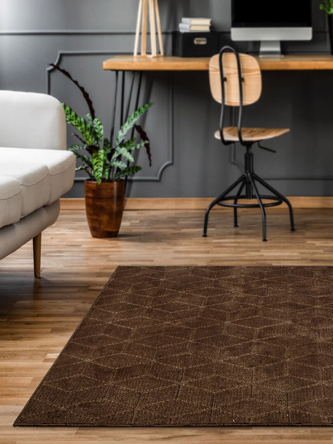 Saral Home Brown Textured Carpet Price in India