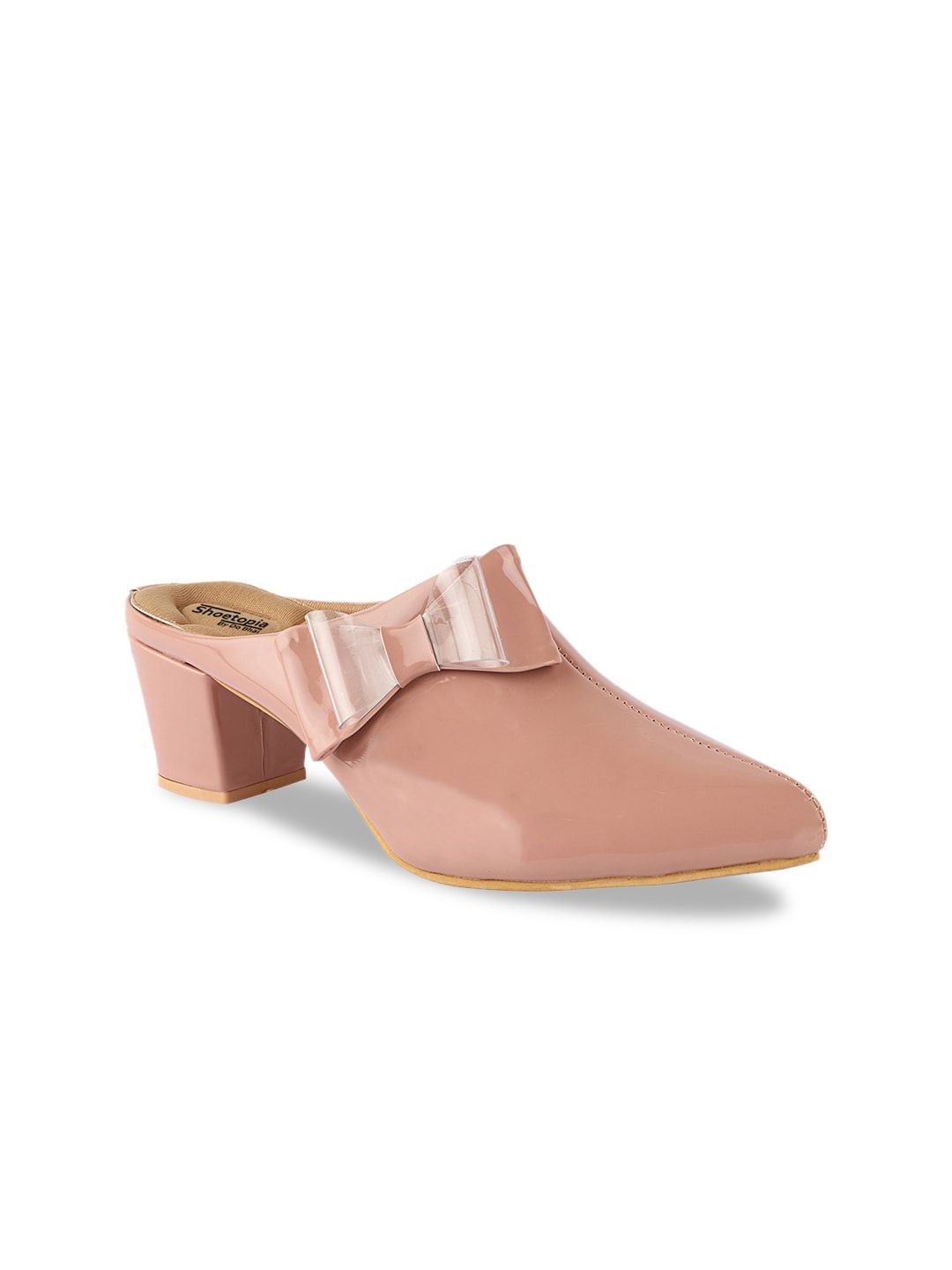 Shoetopia Peach Block Mules with Bows Price in India