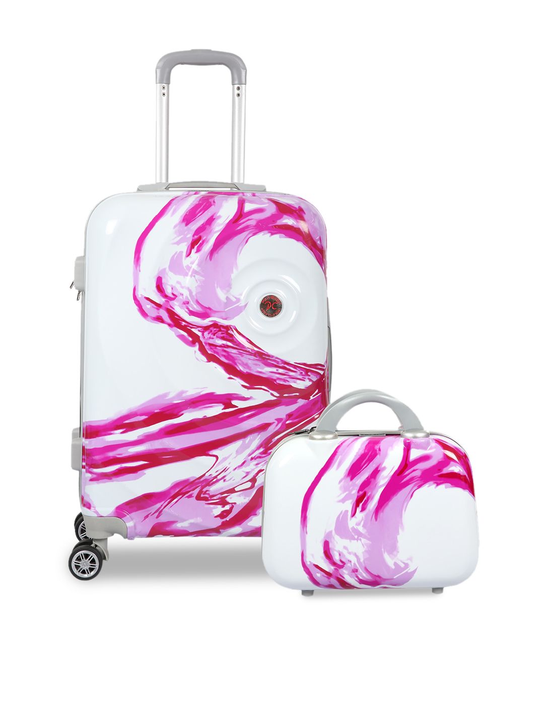 Polo Class Unisex White & Pink Medium Trolley Suitcase With Vanity Bag Price in India