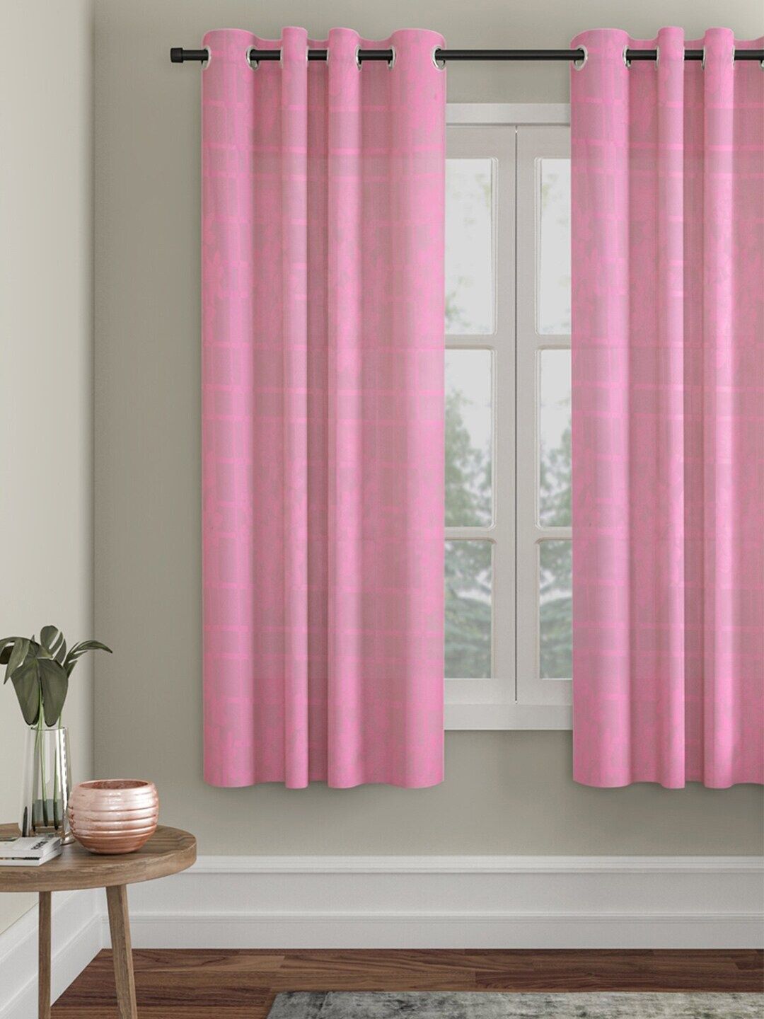 HOSTA HOMES Pink Single Checked Window Curtain Price in India