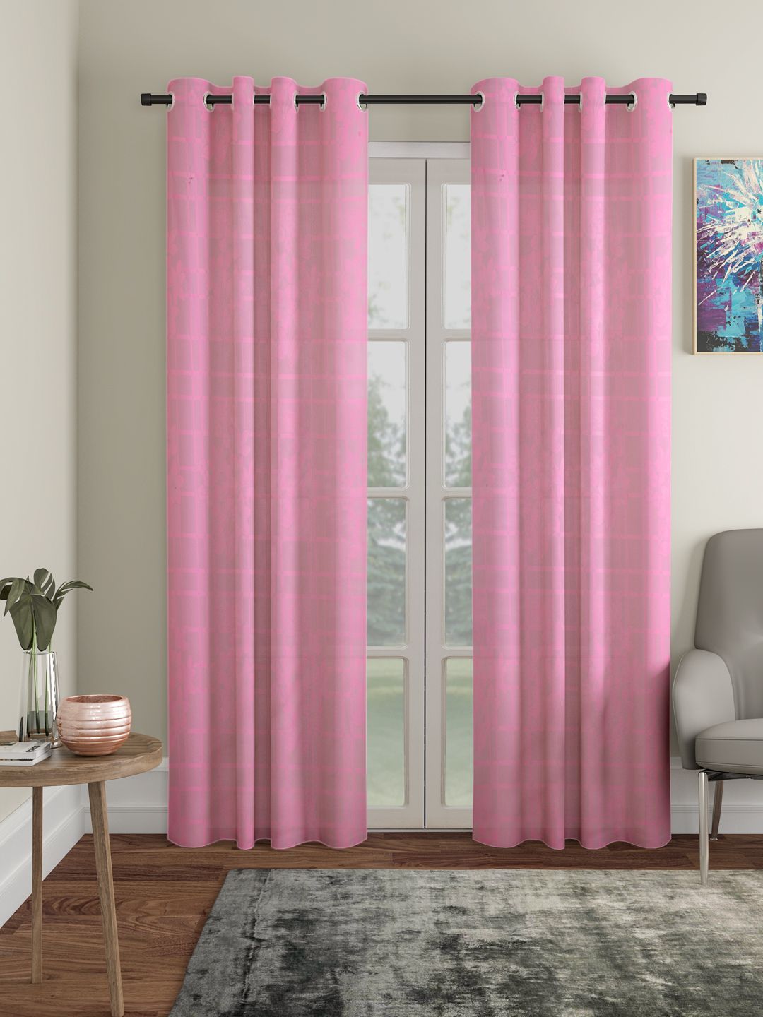 HOSTA HOMES Pink Set of 2 Floral Door Curtains Price in India