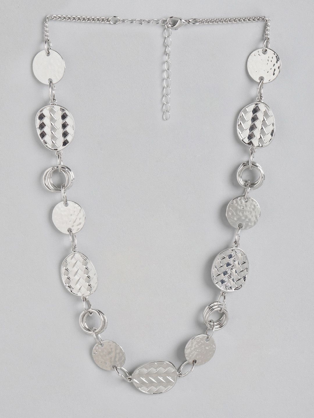 DressBerry Silver-Plated Geometrical Shaped Textured Necklace Price in India