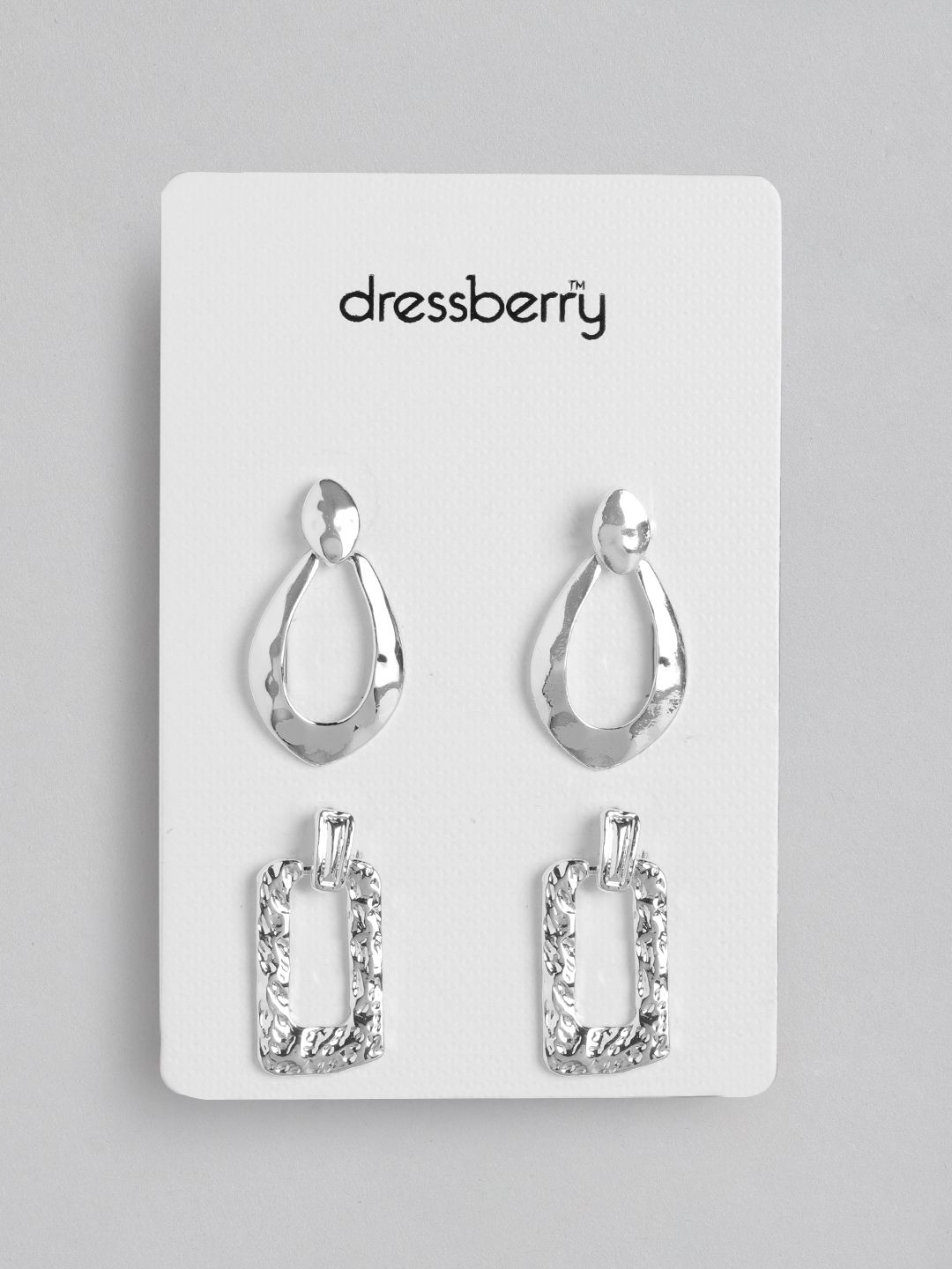 DressBerry Set of 2 Silver-Plated Geometric Drop Earrings Price in India