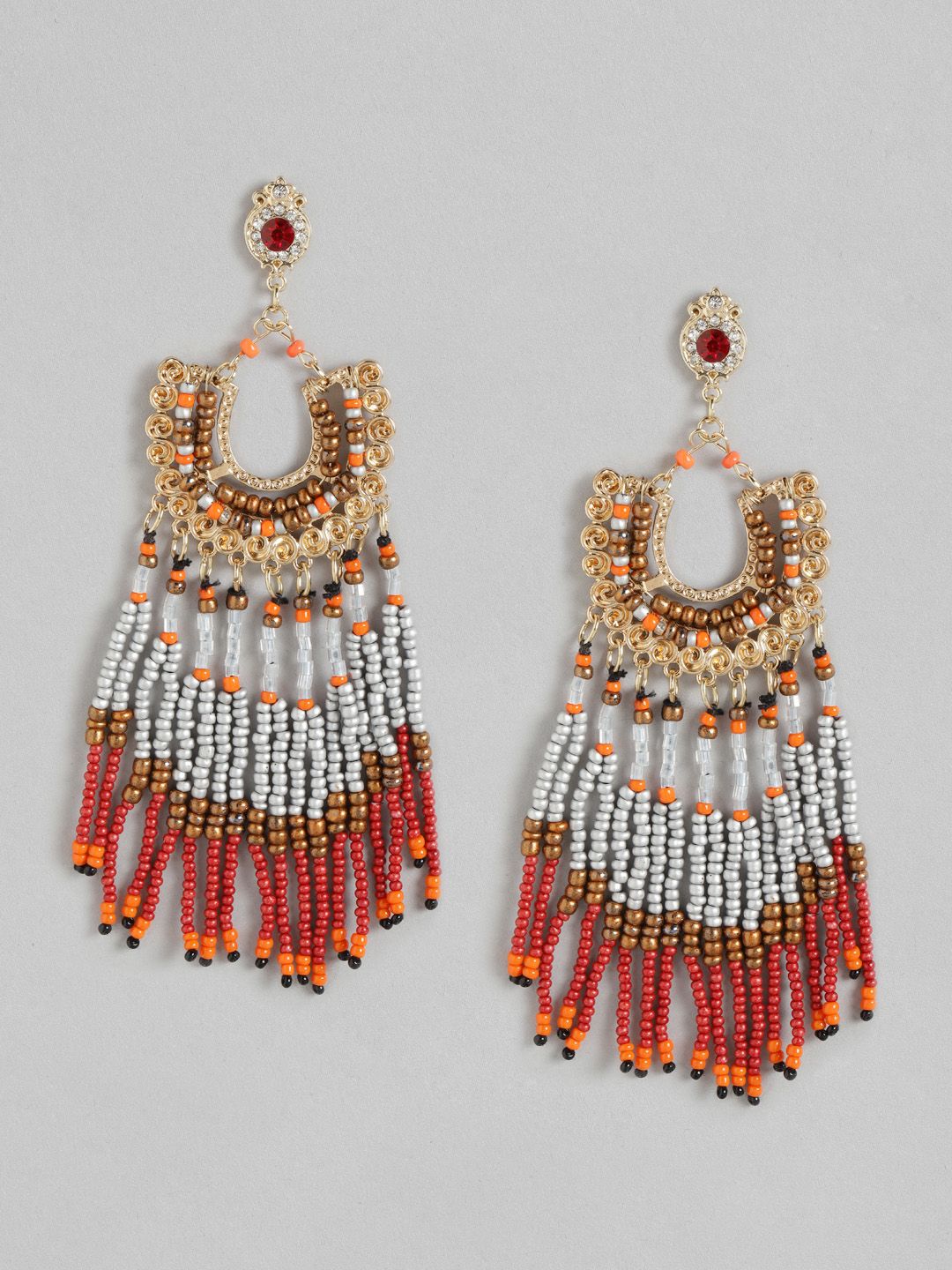 DressBerry Silver-Toned & Maroon Gold-Plated Studded & Beaded Contemporary Drop Earrings Price in India