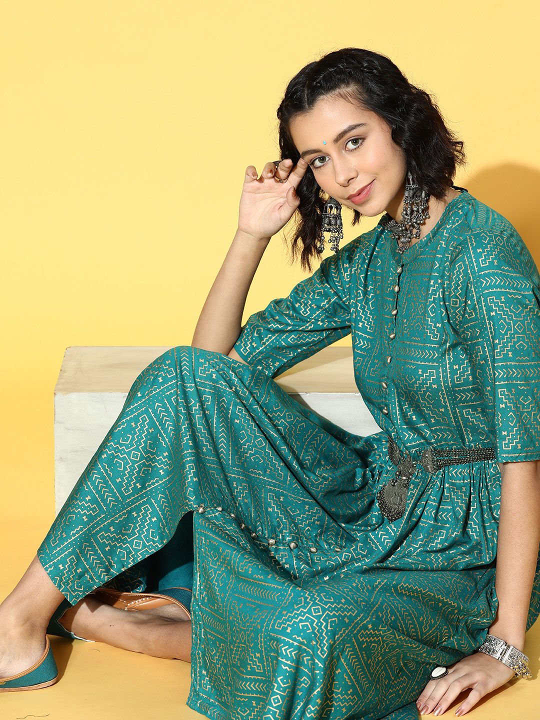 Sangria Green Ethnic Motifs Ethnic Motifs Dress Price in India