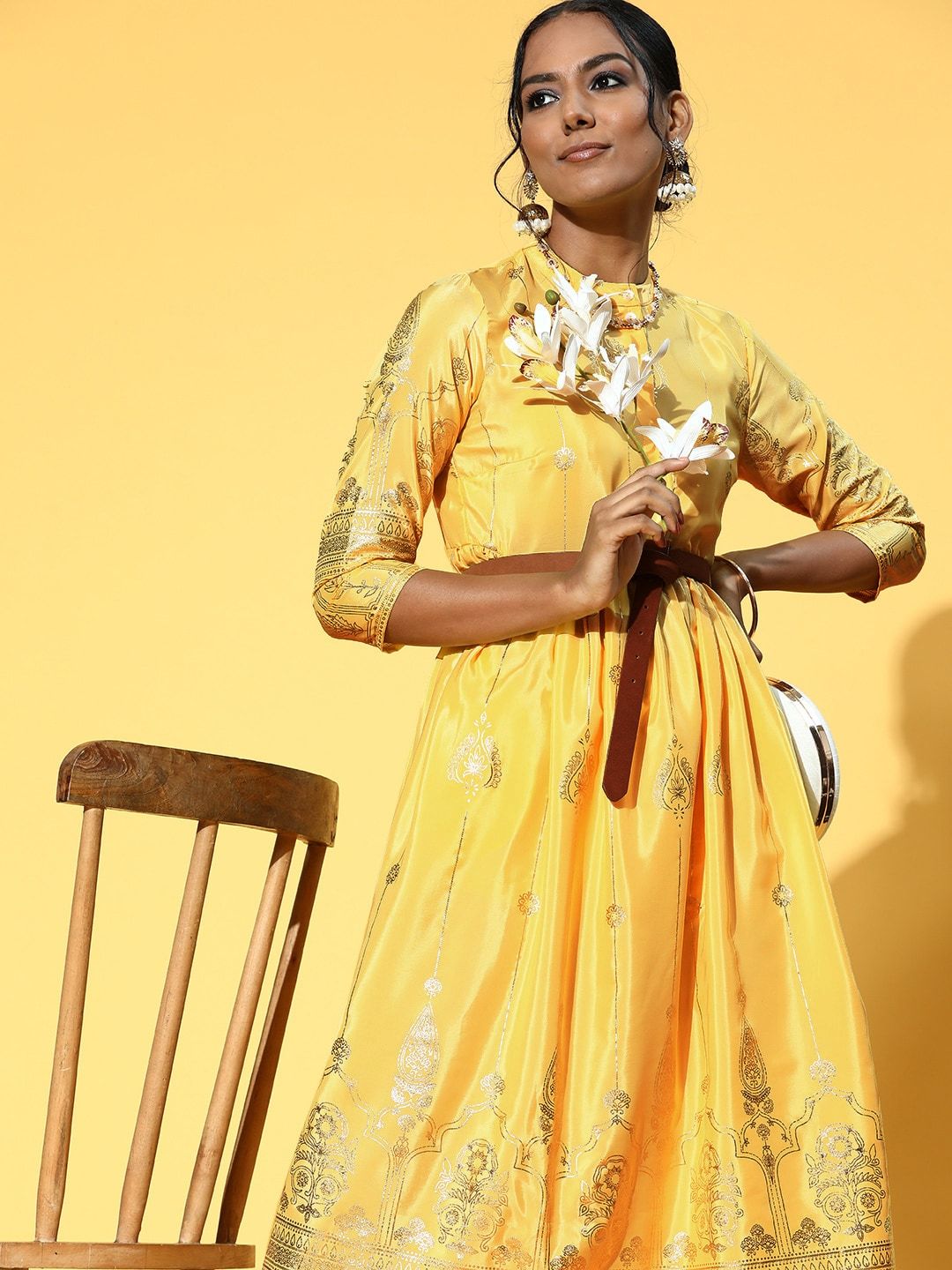 Sangria Yellow Ethnic Motifs Ethnic Motifs Dress Price in India