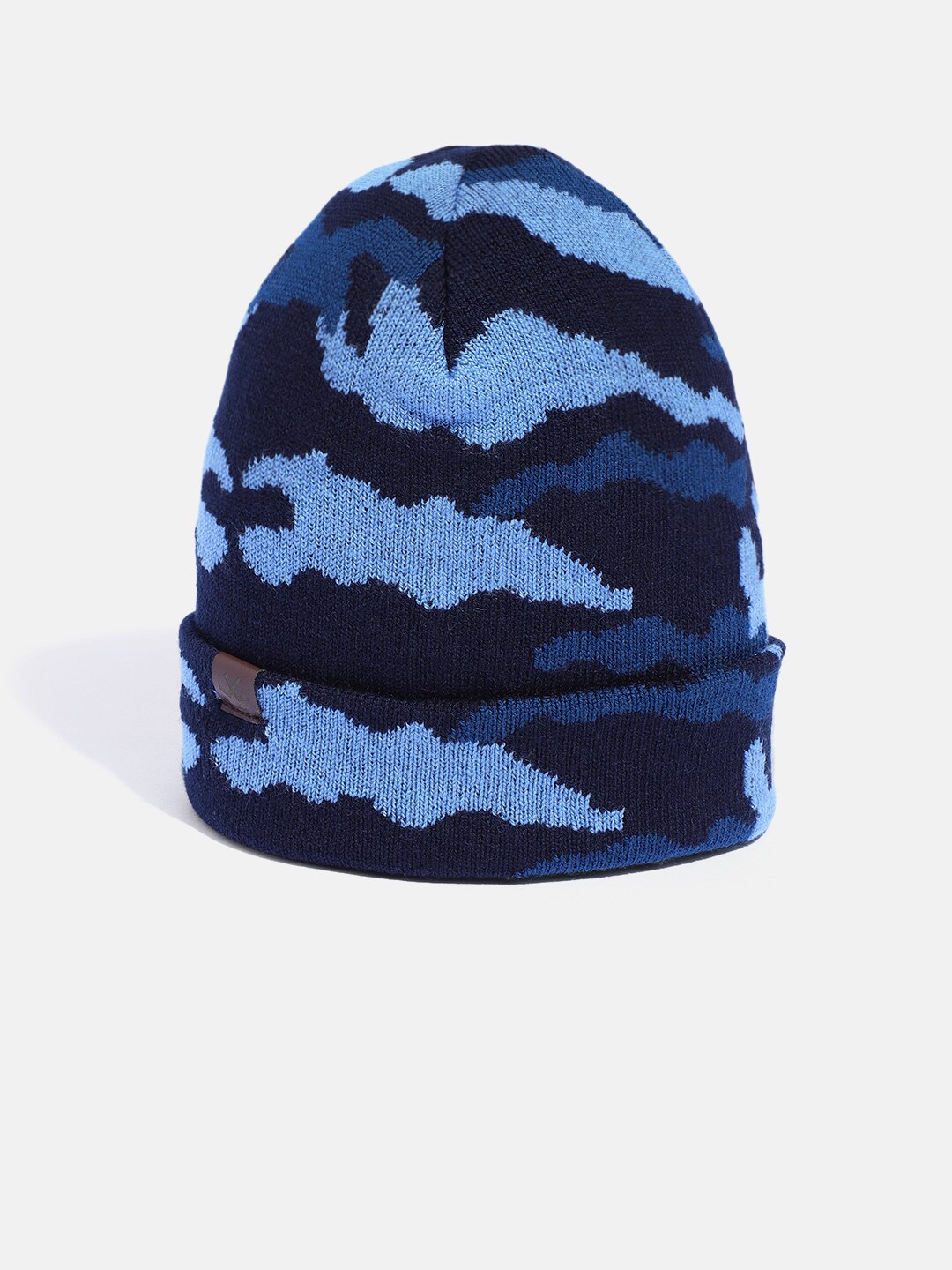 WROGN Unisex Navy Blue Acrylic Self Design Camouflage Beanie Price in India