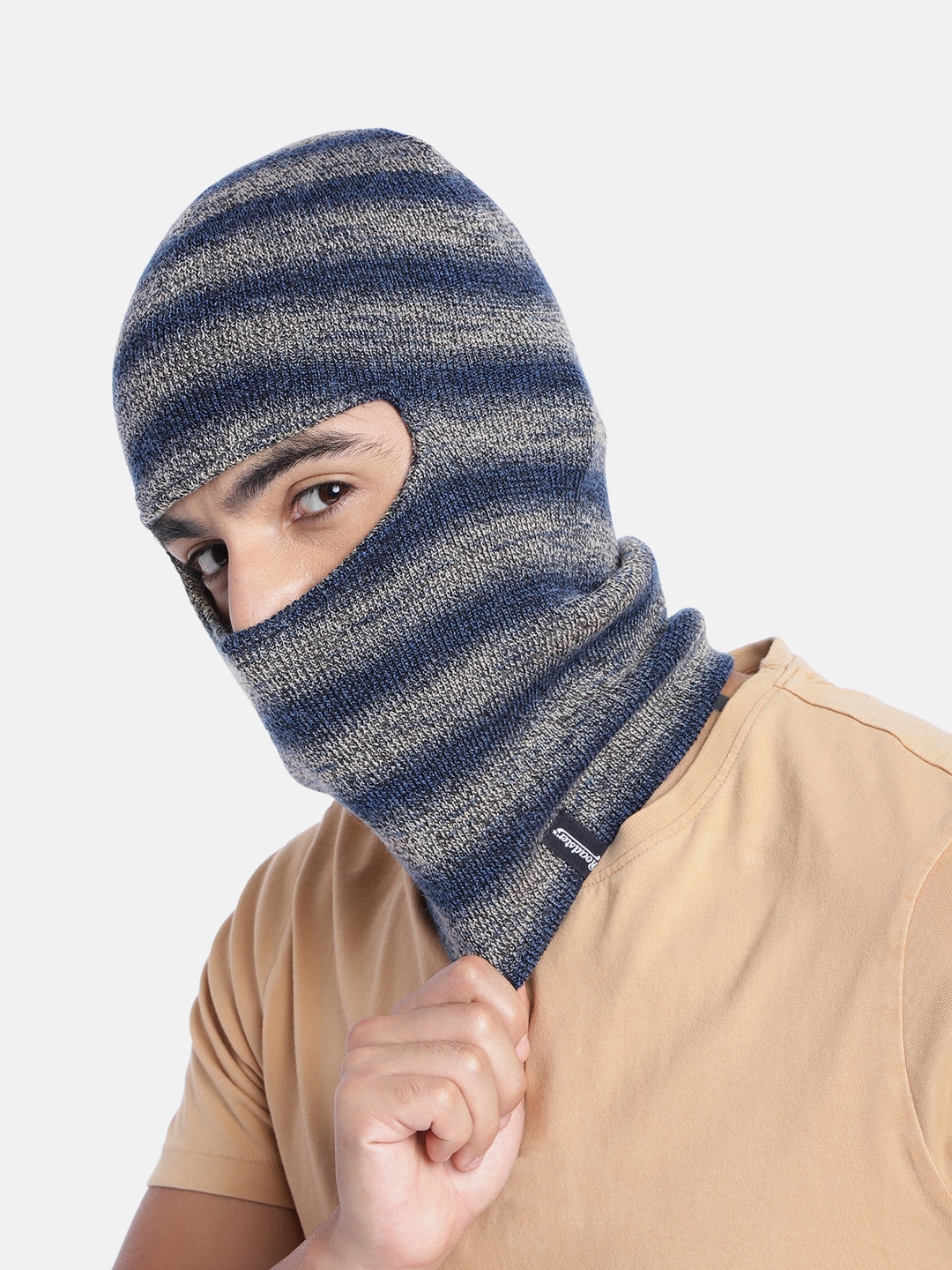 Roadster Unisex Blue & Grey Striped Acrylic Beanie Price in India