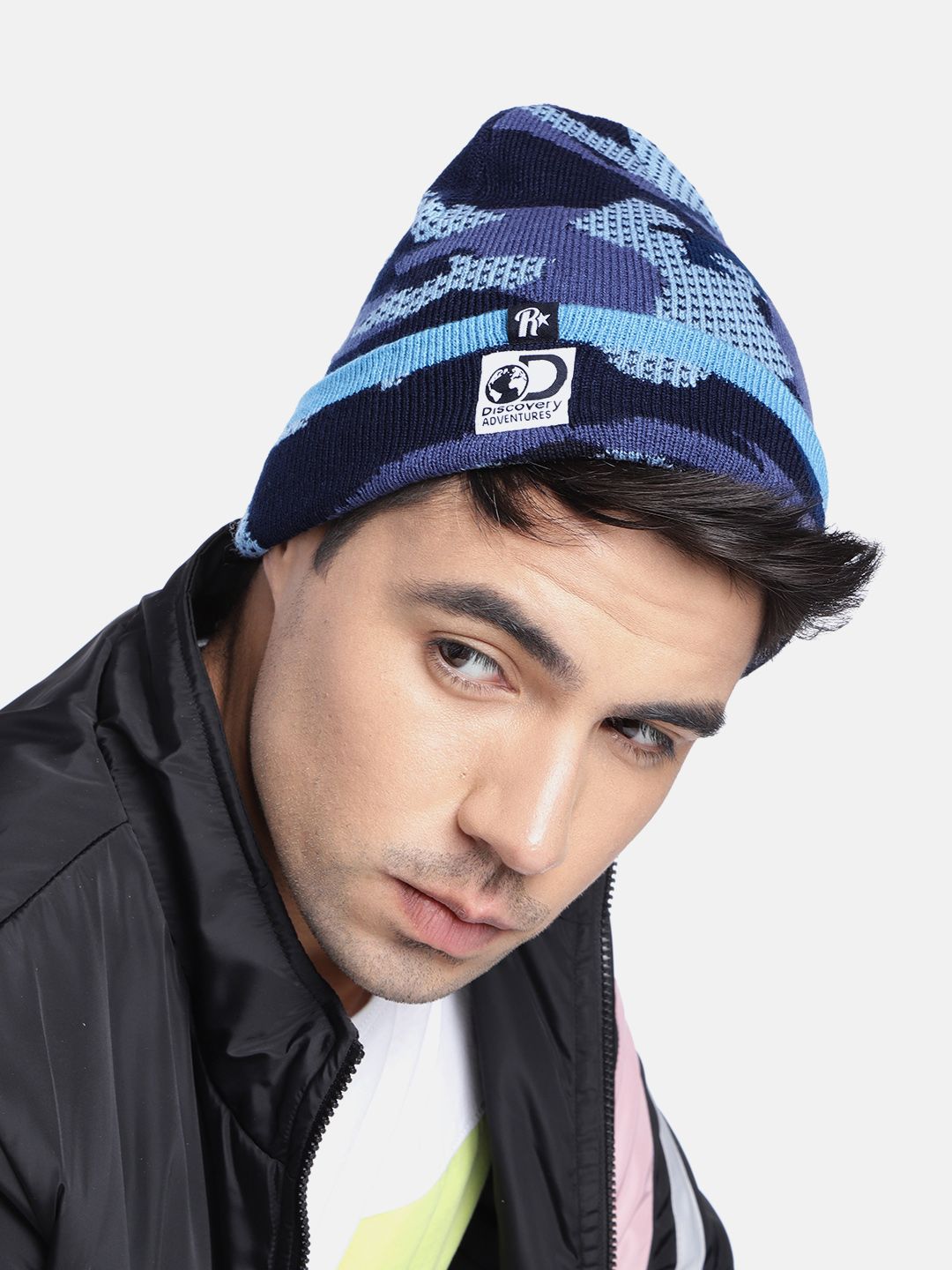 Roadster x Discovery Adventures Unisex Blue Camo Acrylic Print Beanie Price in India