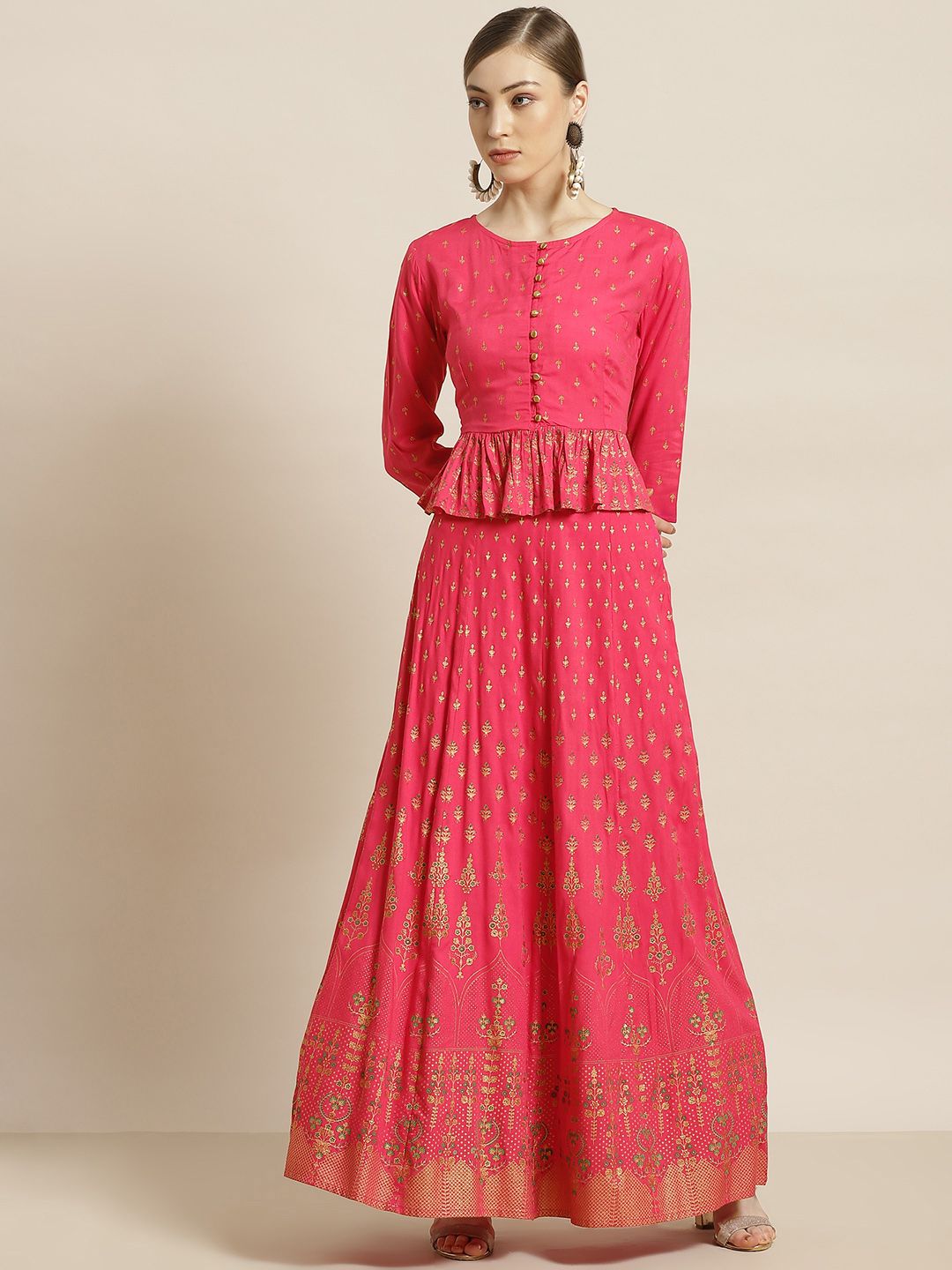 Juniper Pink & Golden Foil Print Ready to Wear Lehenga Choli Price in India