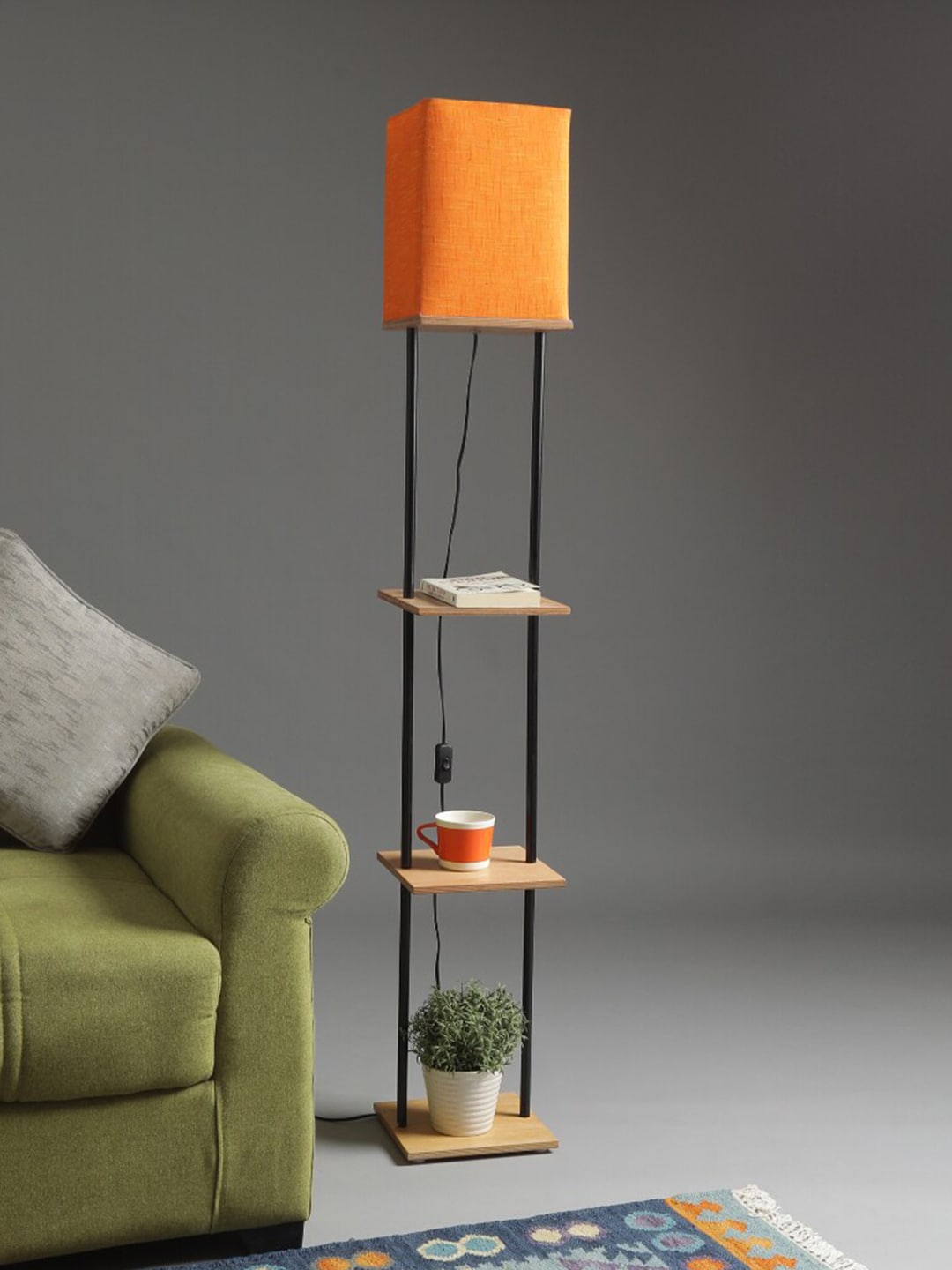 SANDED EDGE Orange & Black Contemporary Shelf Lamp with Shade Price in India