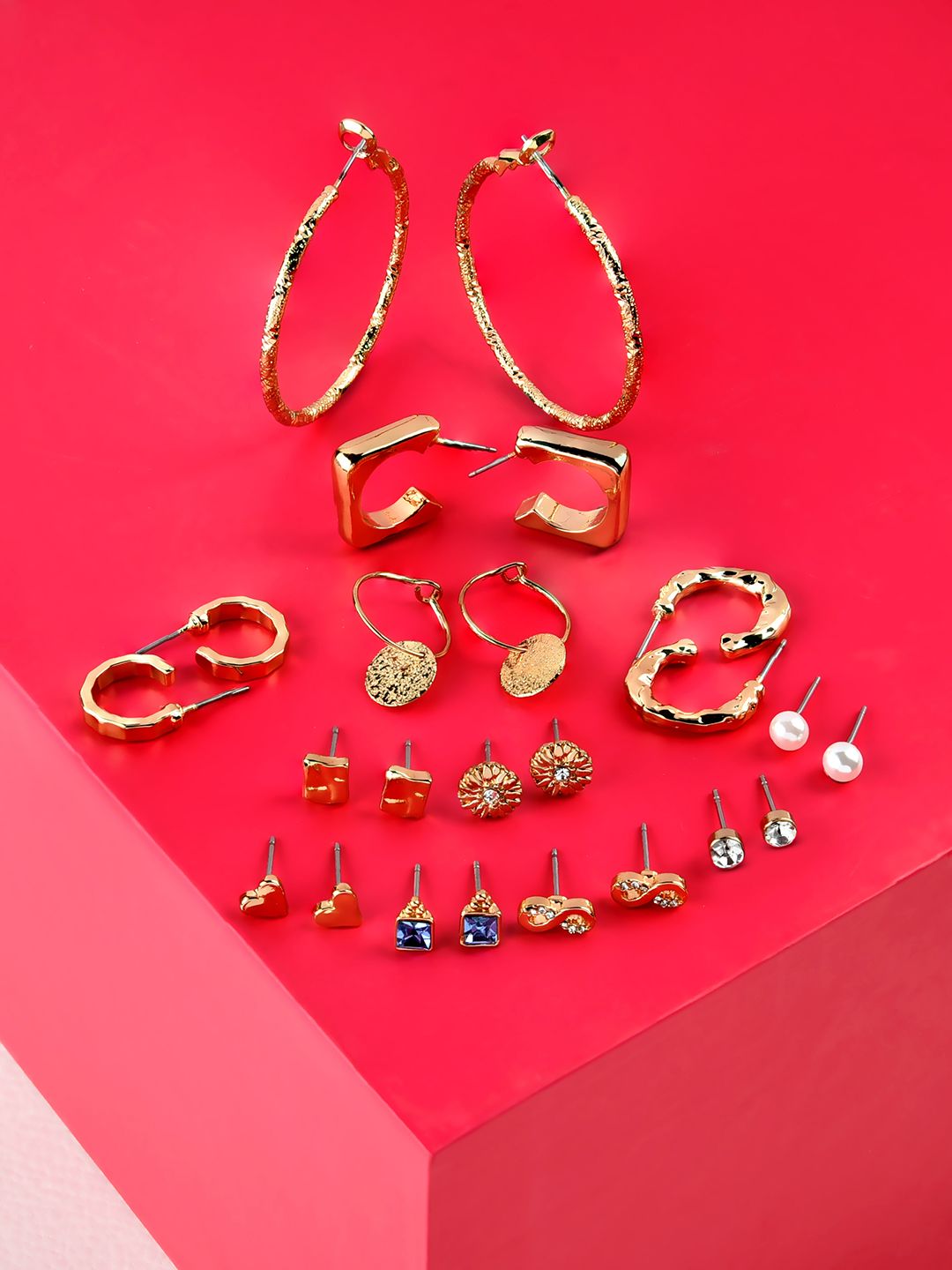 AMI Gold-Toned Contemporary Set of 12 Studs & Hoop Earrings Price in India