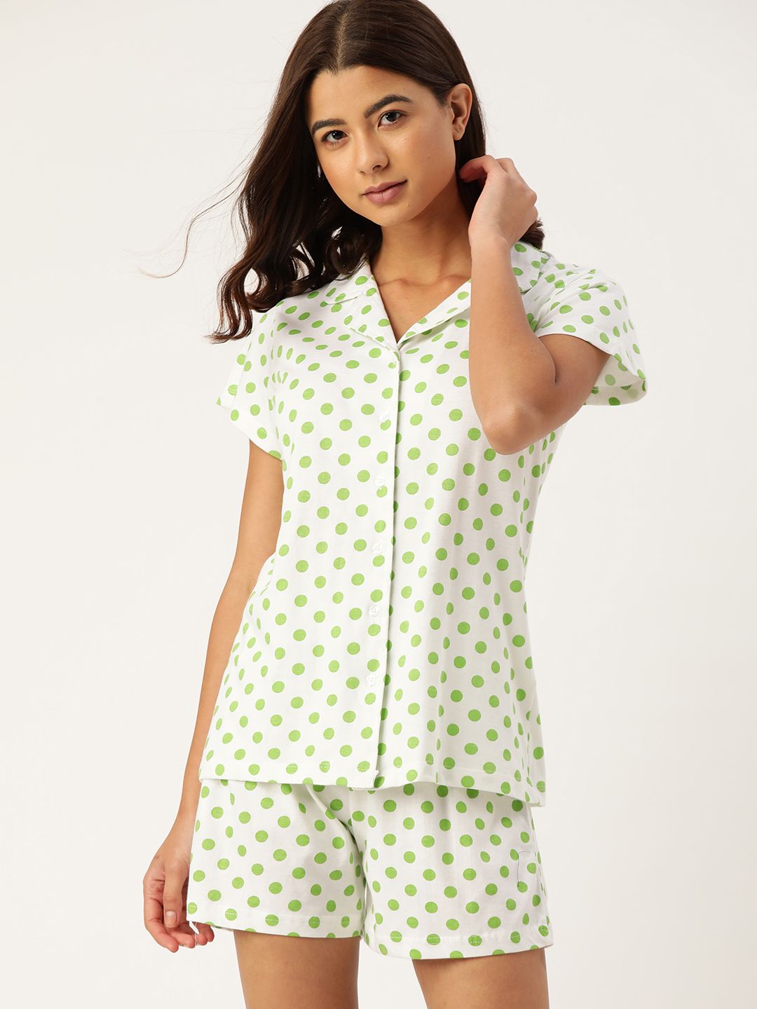 ETC Women White & Green Pure Cotton Printed Night suit Price in India