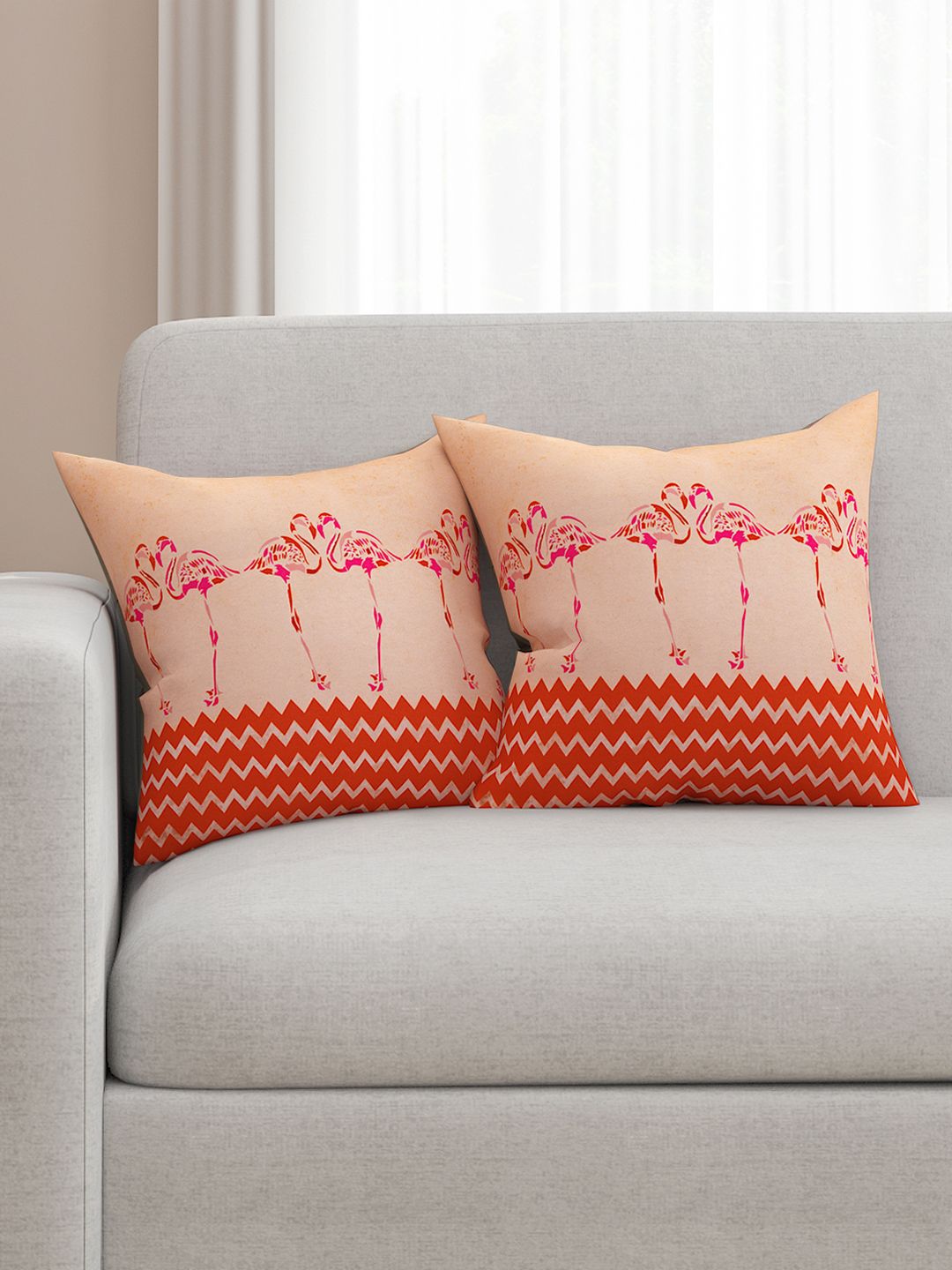 SEJ by Nisha Gupta Orange Set of 2 Printed 16'' x 16'' Square Cushion Covers Price in India