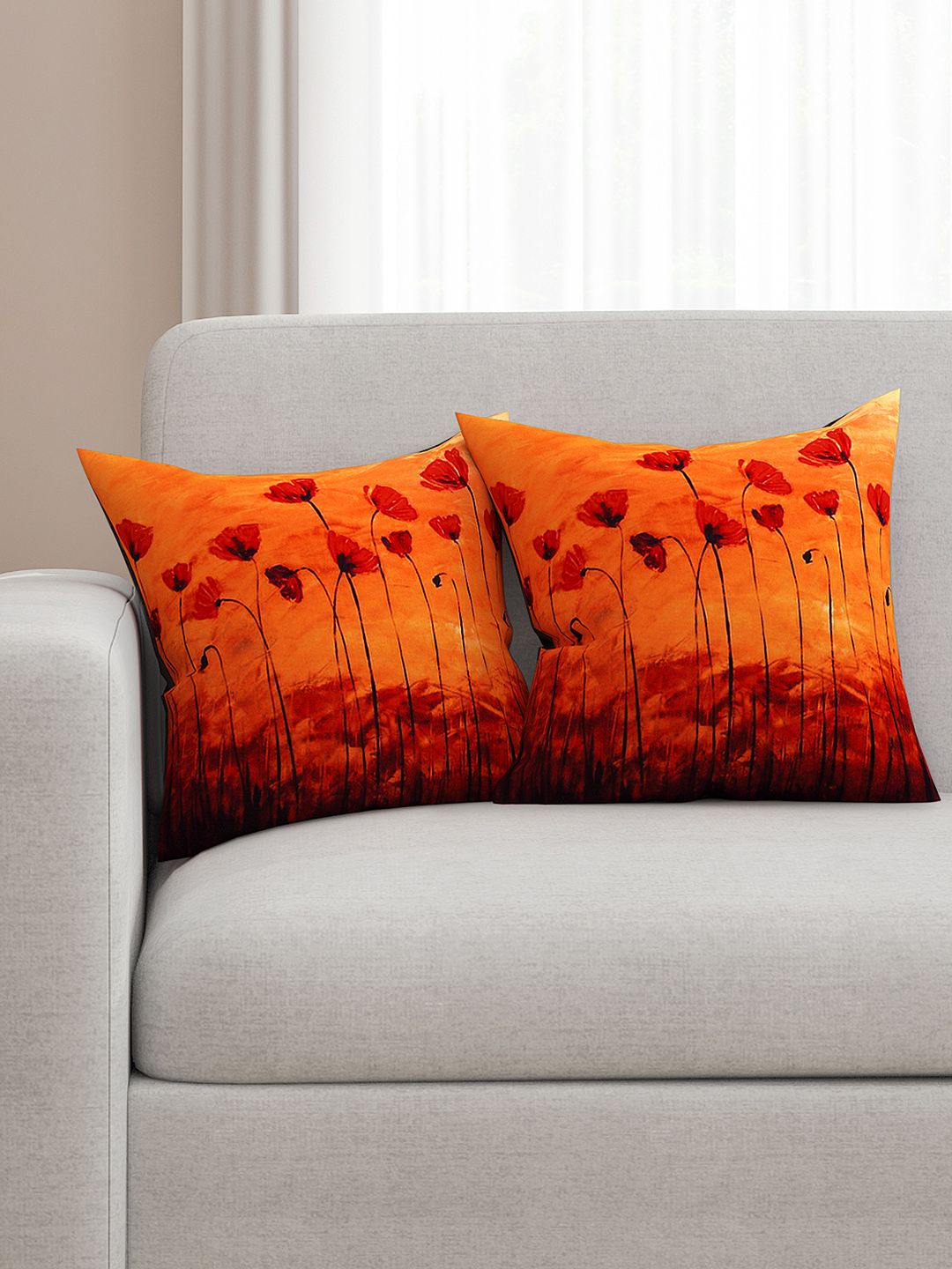 SEJ by Nisha Gupta Orange Set of 2 Printed 16'' x 16'' Square Cushion Covers Price in India