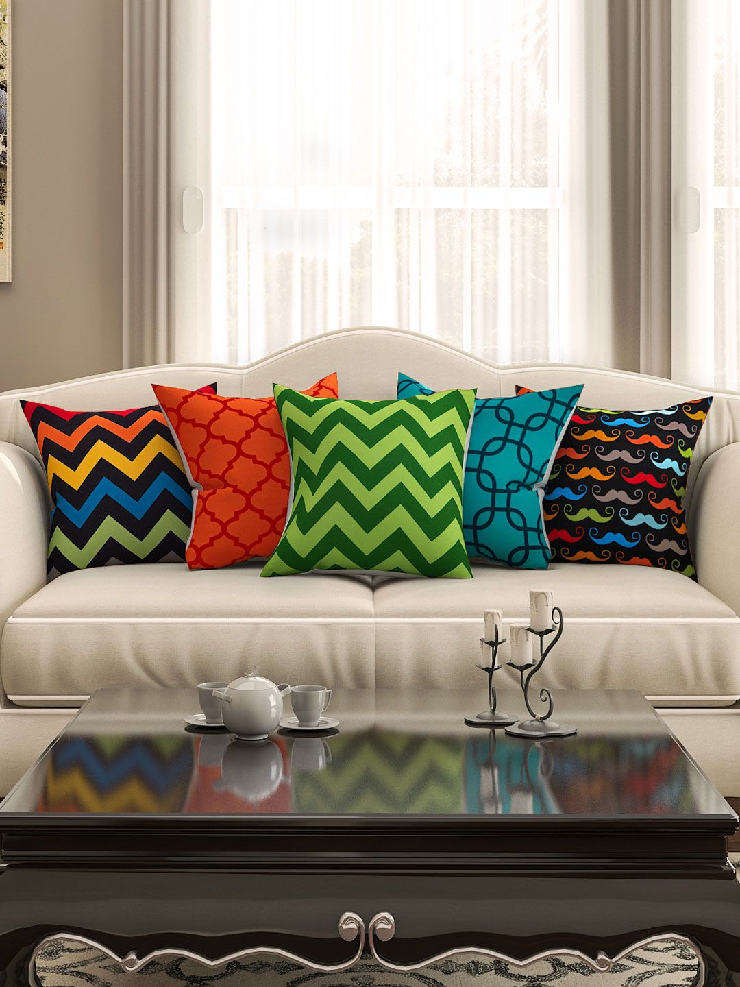 SEJ by Nisha Gupta Set of 5 Printed 16'' x 16'' Square Cushion Covers Price in India