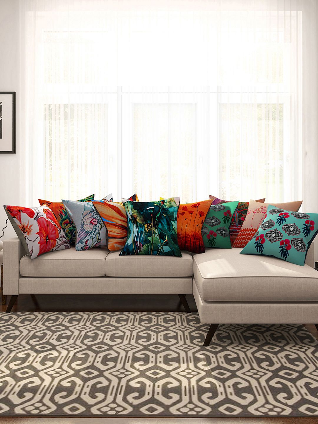 SEJ by Nisha Gupta  Set of 10 Printed 16'' x 16'' Square Cushion Covers Price in India