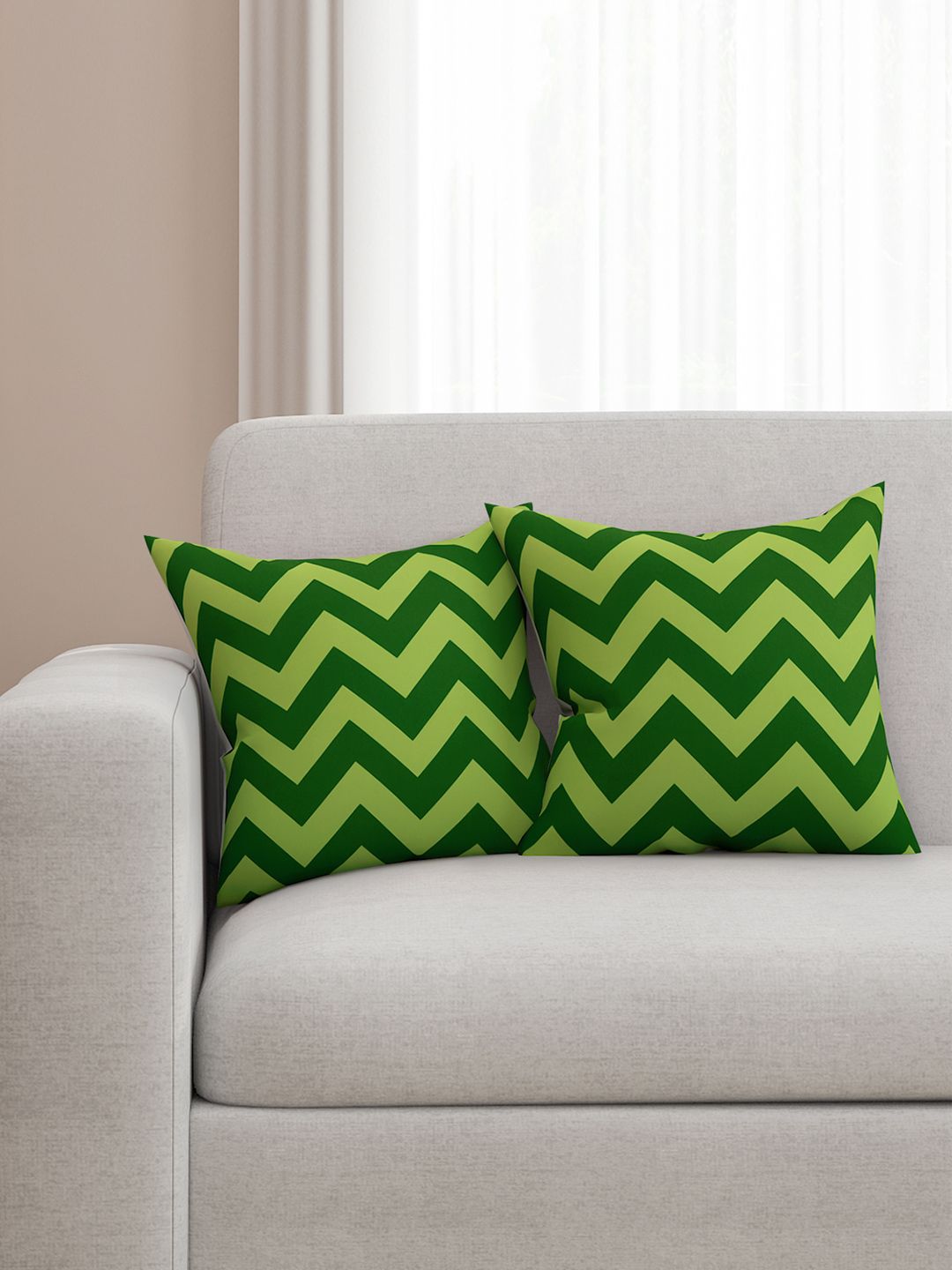 SEJ by Nisha Gupta  Green Set of 2 Printed 16'' x 16'' Square Cushion Covers Price in India