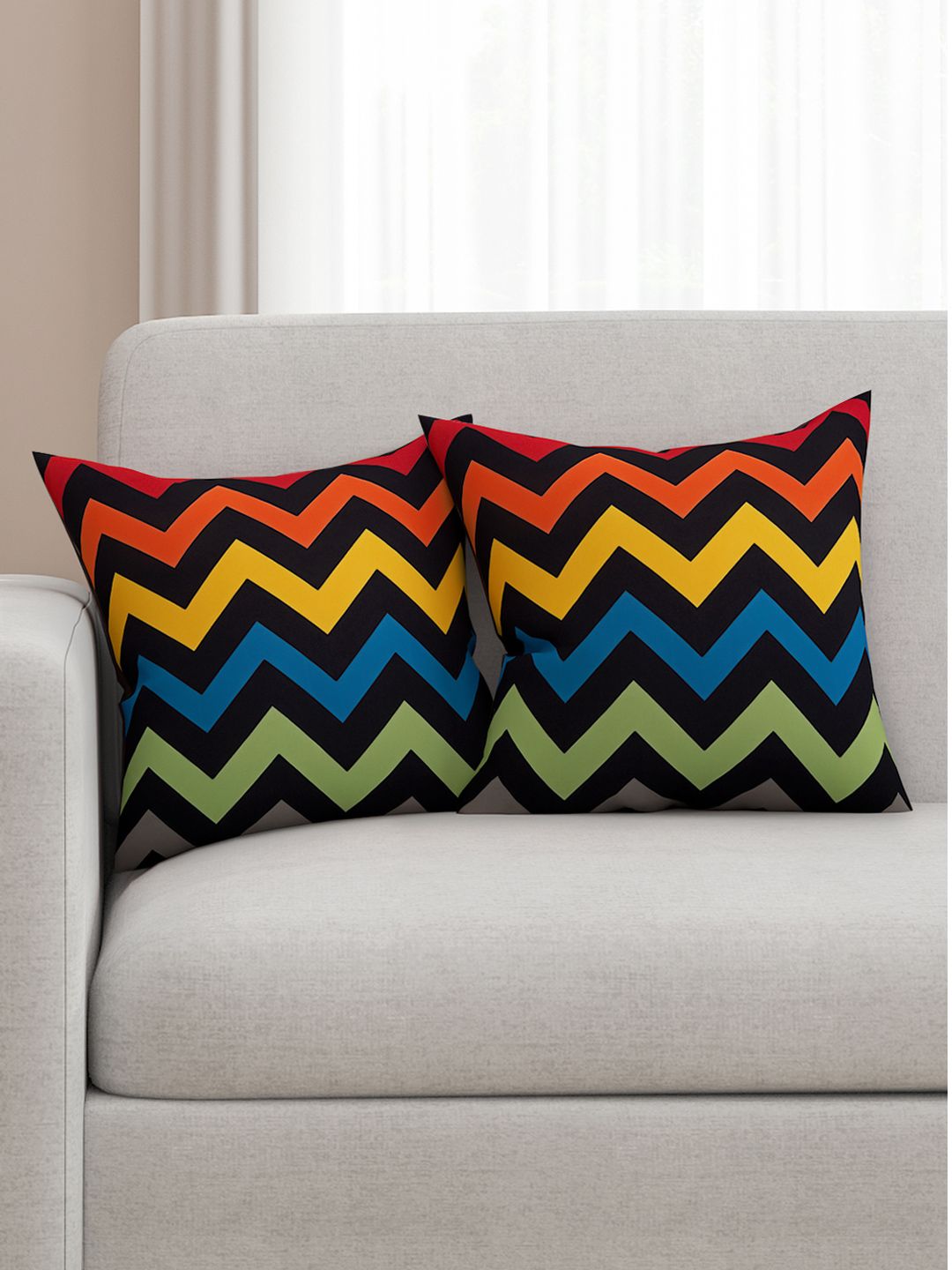 SEJ by Nisha Gupta  Multicoloured Set of 2 Printed 16'' x 16'' Square Cushion Covers Price in India