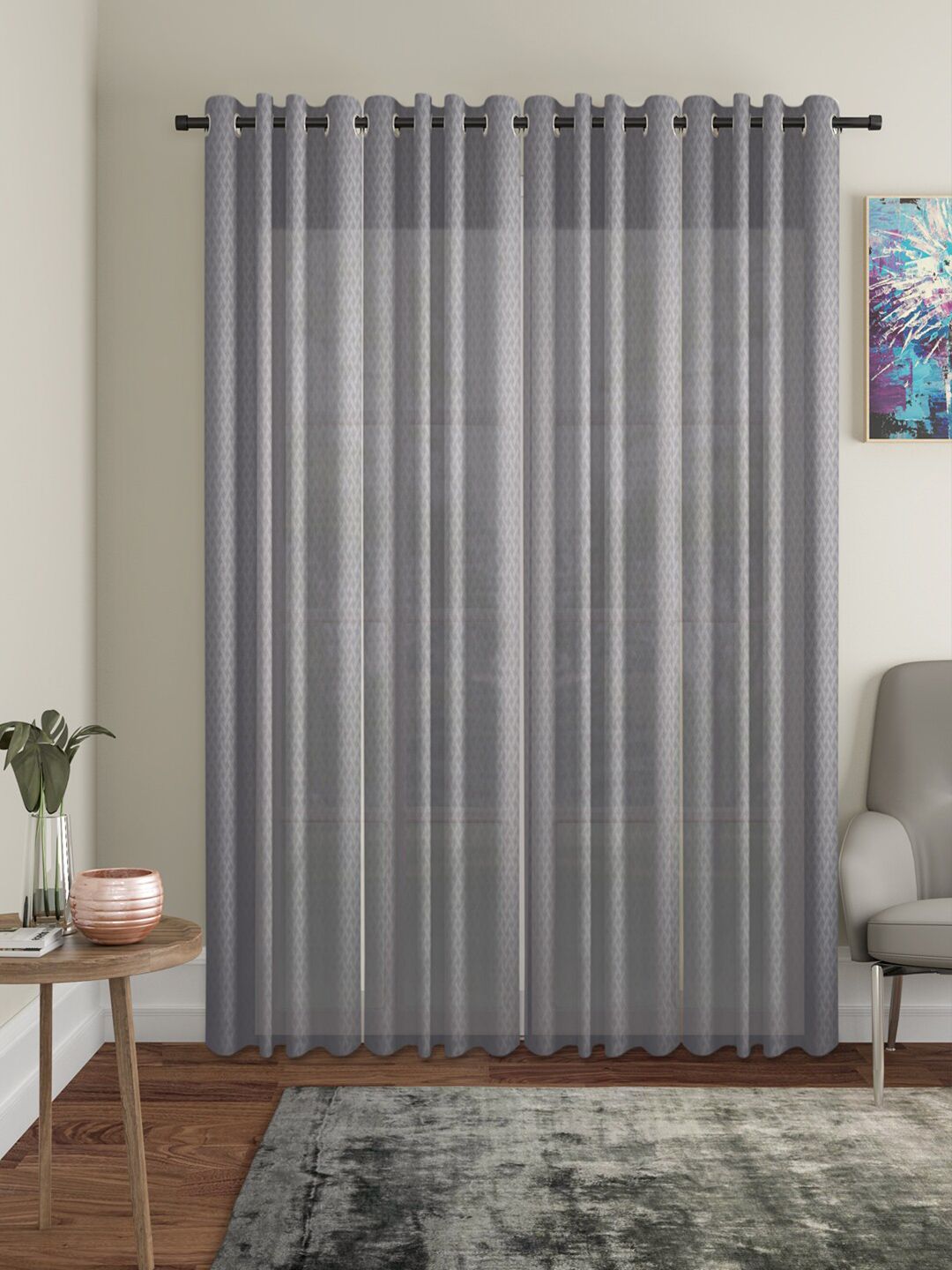 HOSTA HOMES Grey Set of 4 Geometric Door Curtain Price in India