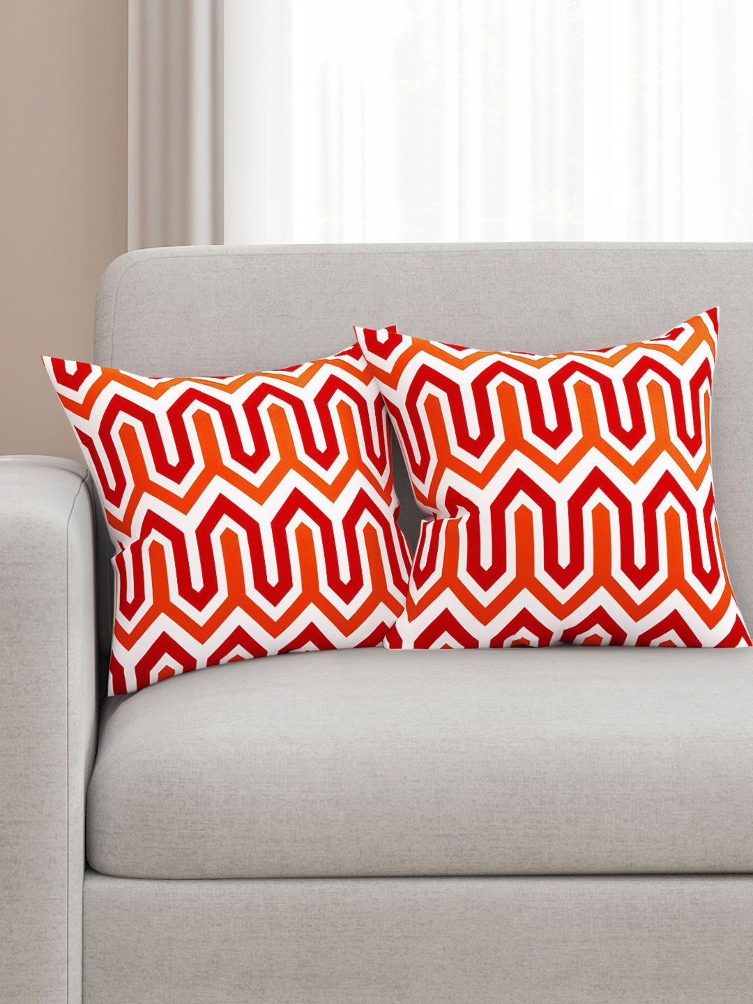 SEJ by Nisha Gupta  Set of 2 Red & Orange Printed 16'' x 16'' Square Cushion Covers Price in India