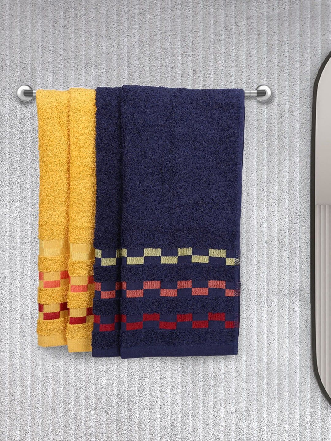 BIANCA Set Of 4 Mercerized Combed Cotton Bumpy-Striped Towels