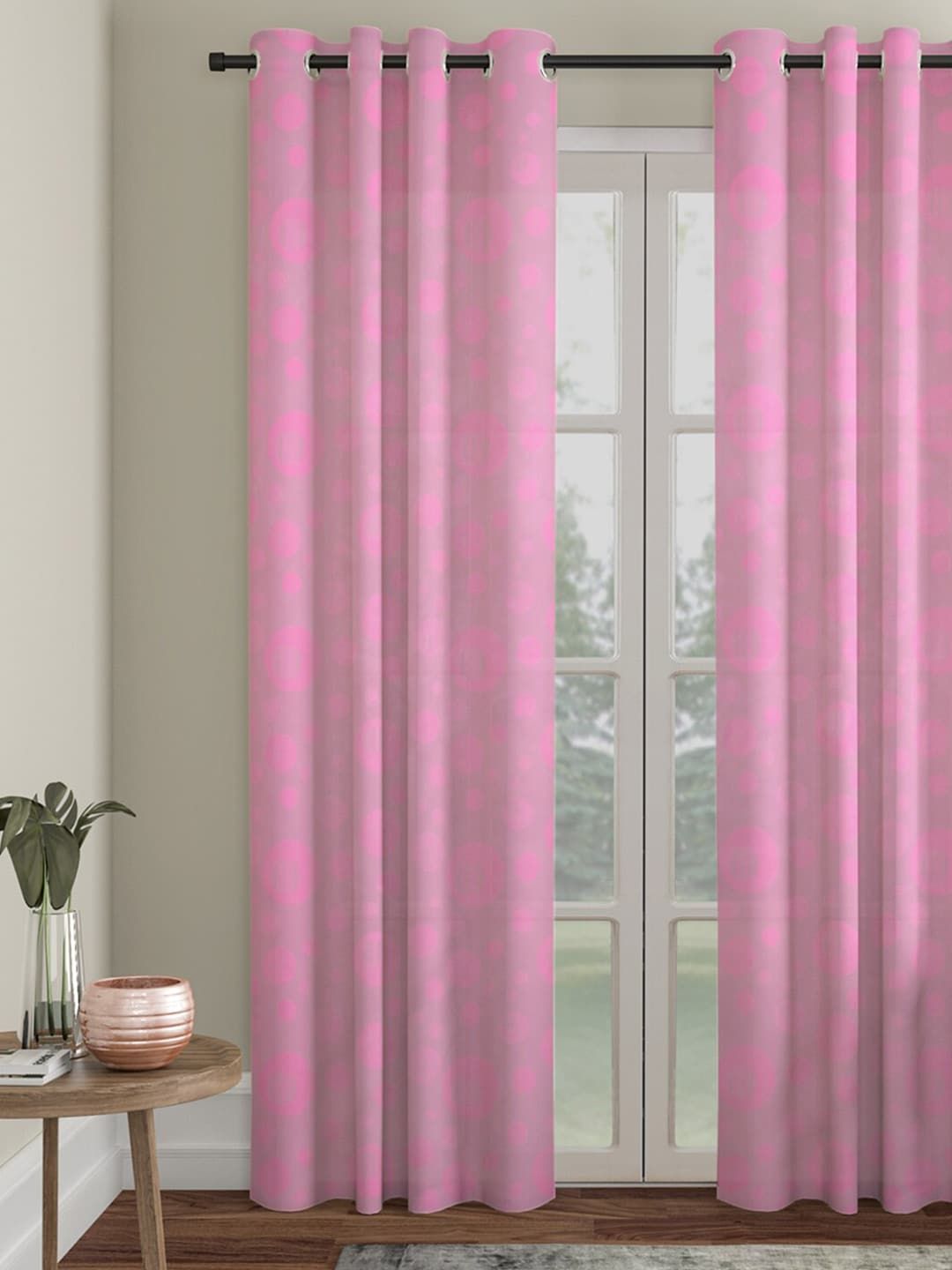 HOSTA HOMES Pink Geometric Door Curtain Price in India