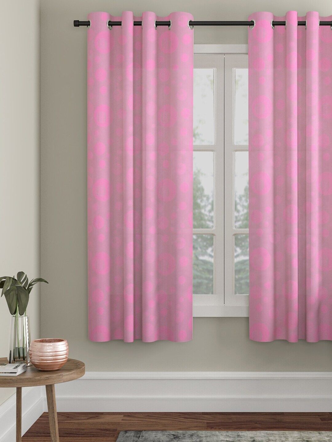 HOSTA HOMES Pink Single Geometric Window Curtain Price in India