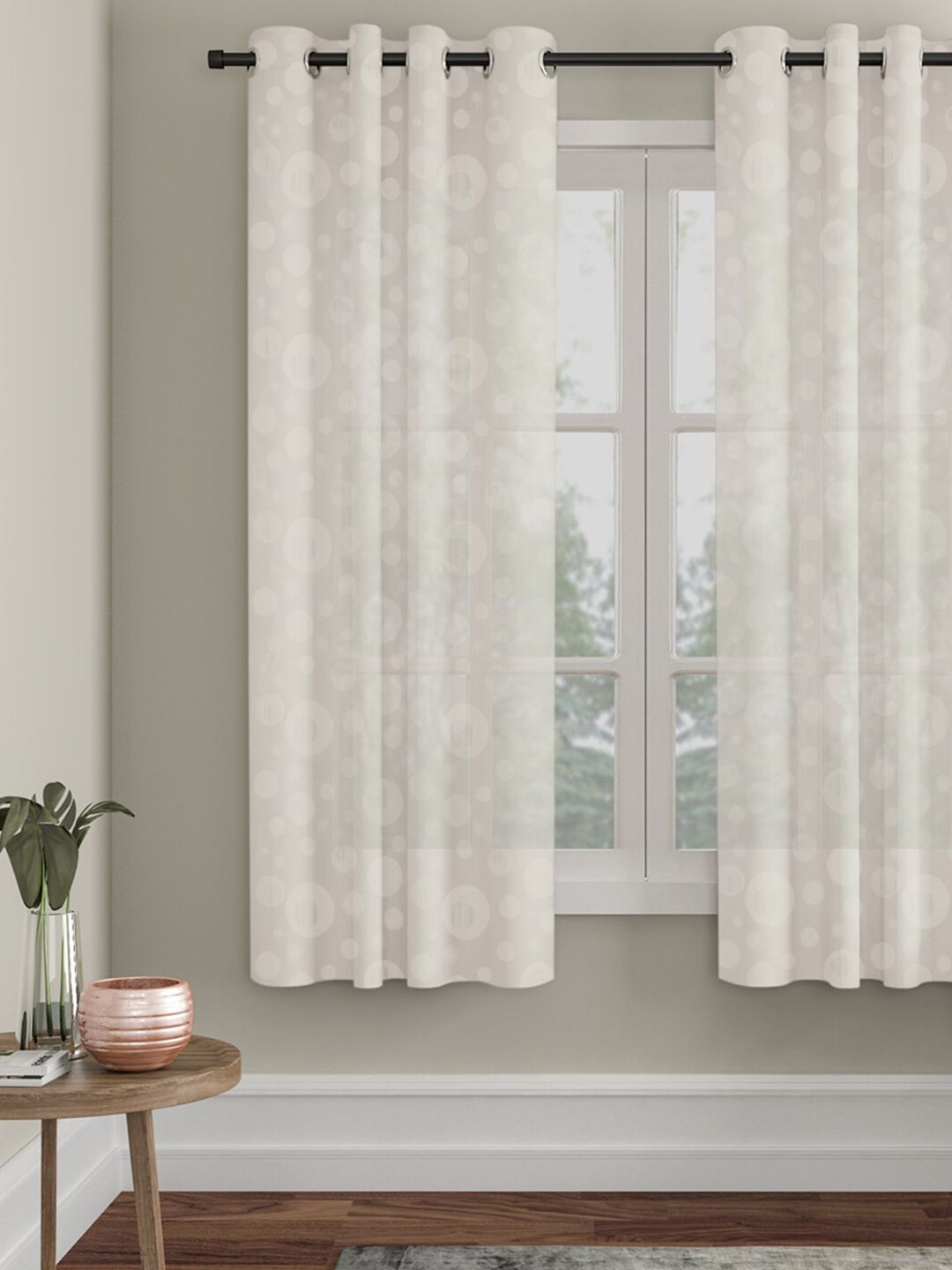 HOSTA HOMES Cream-Coloured Geometric Window Curtain Price in India