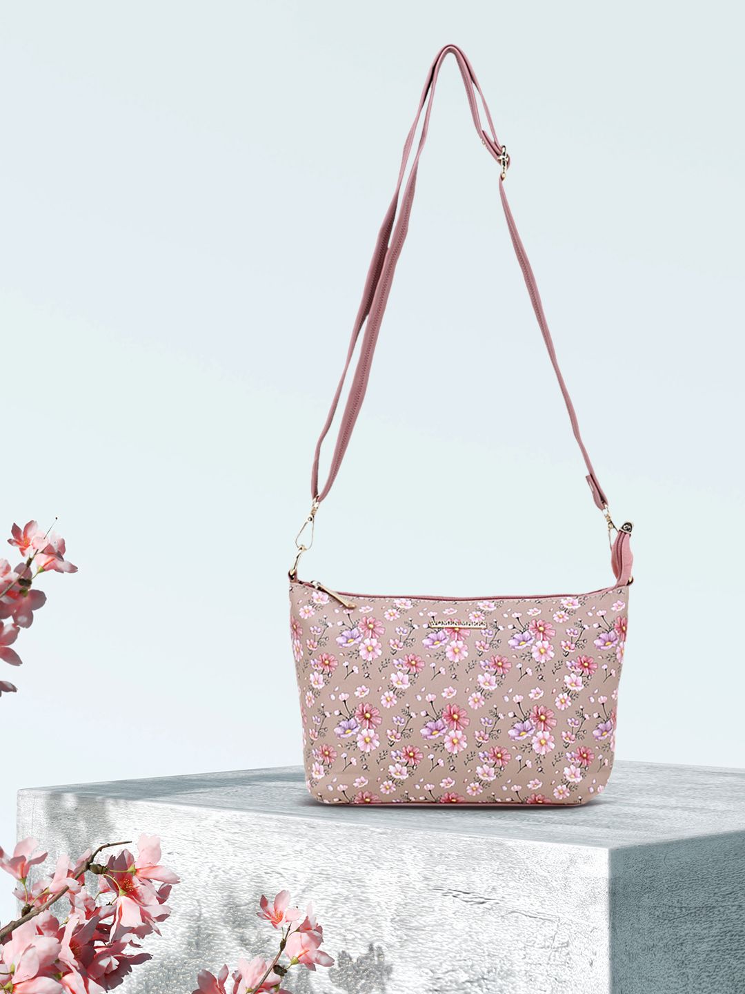 WOMEN MARKS Pink Printed PU Structured Sling Bag Price in India