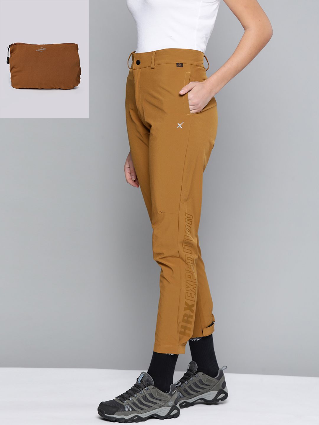 HRX By Hrithik Roshan Outdoor Women Catechu Wood Packable Solid Trousers Price in India