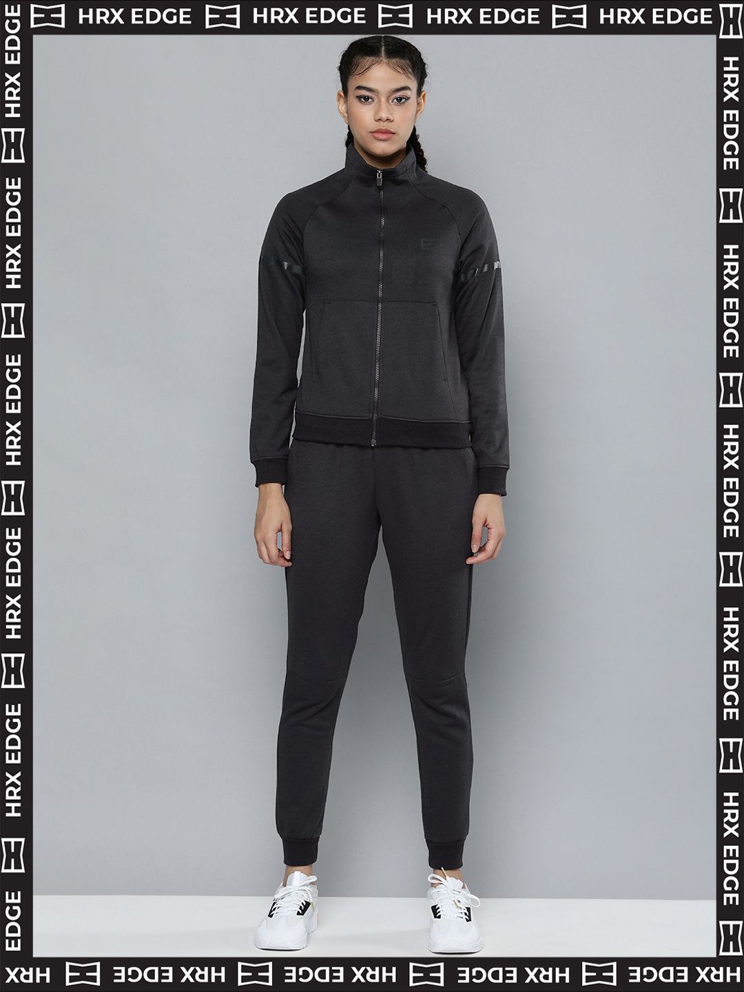 HRX By Hrithik Roshan EDGE Lifestyle Women Anthracite Rapid-Dry Solid Tracksuits Price in India