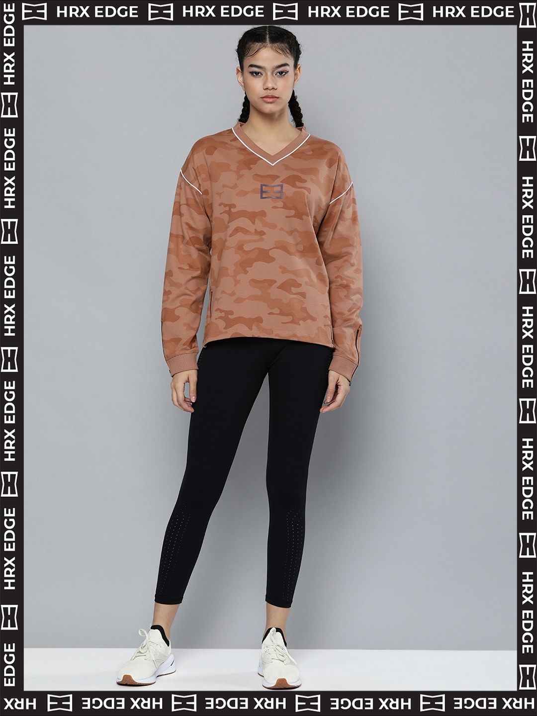 HRX By Hrithik Roshan EDGE Lifestyle Women Mauve Rapid-Dry Camouflage Sweatshirts Price in India
