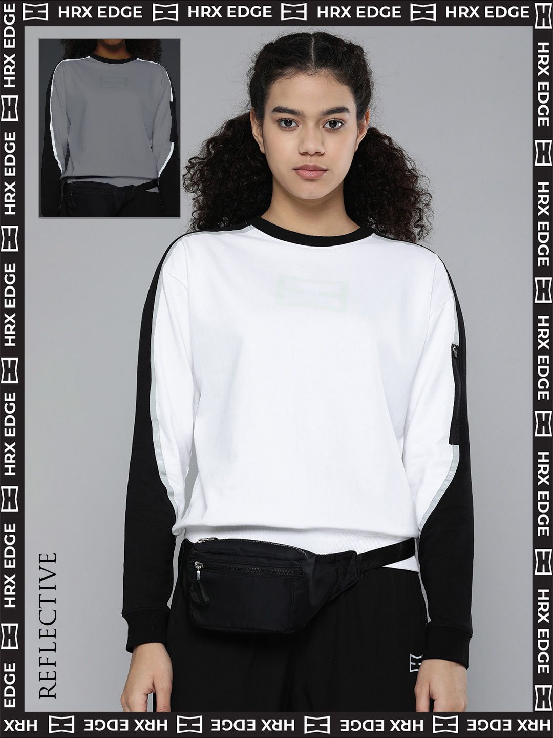 HRX By Hrithik Roshan EDGE Lifestyle Women White Rapid-Dry Colourblock Sweatshirts Price in India