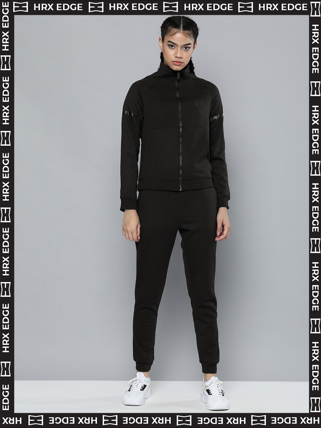 HRX By Hrithik Roshan EDGE Lifestyle Women Jet Black Rapid-Dry Solid Tracksuits Price in India