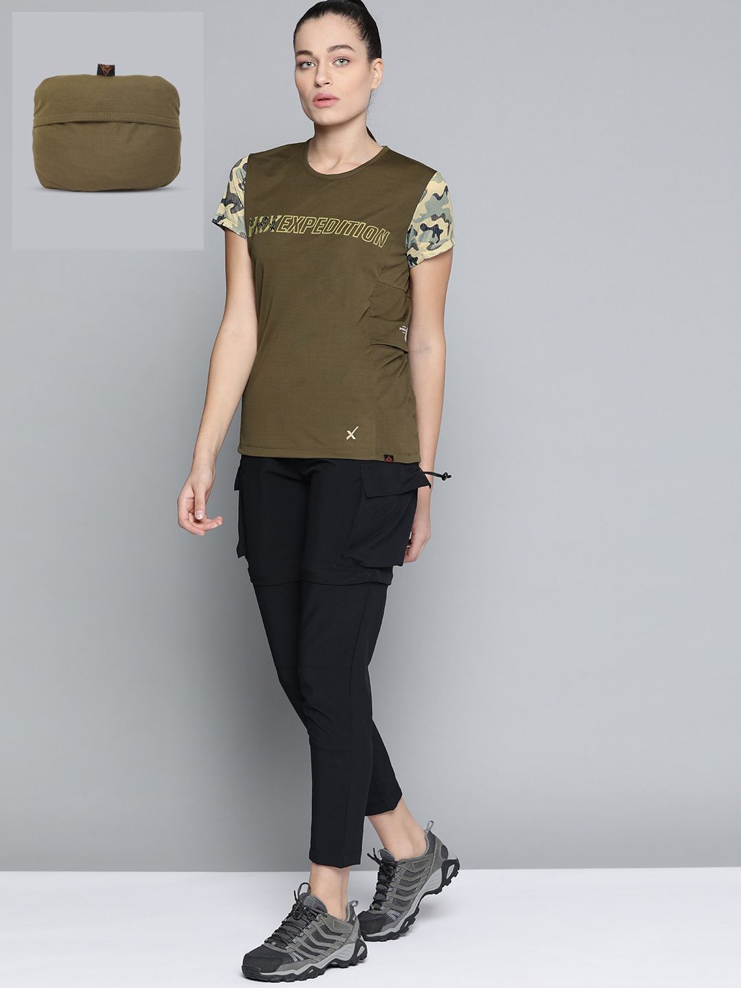 HRX By Hrithik Roshan Outdoor Women Uniform Green Packable Typography Tshirt Price in India