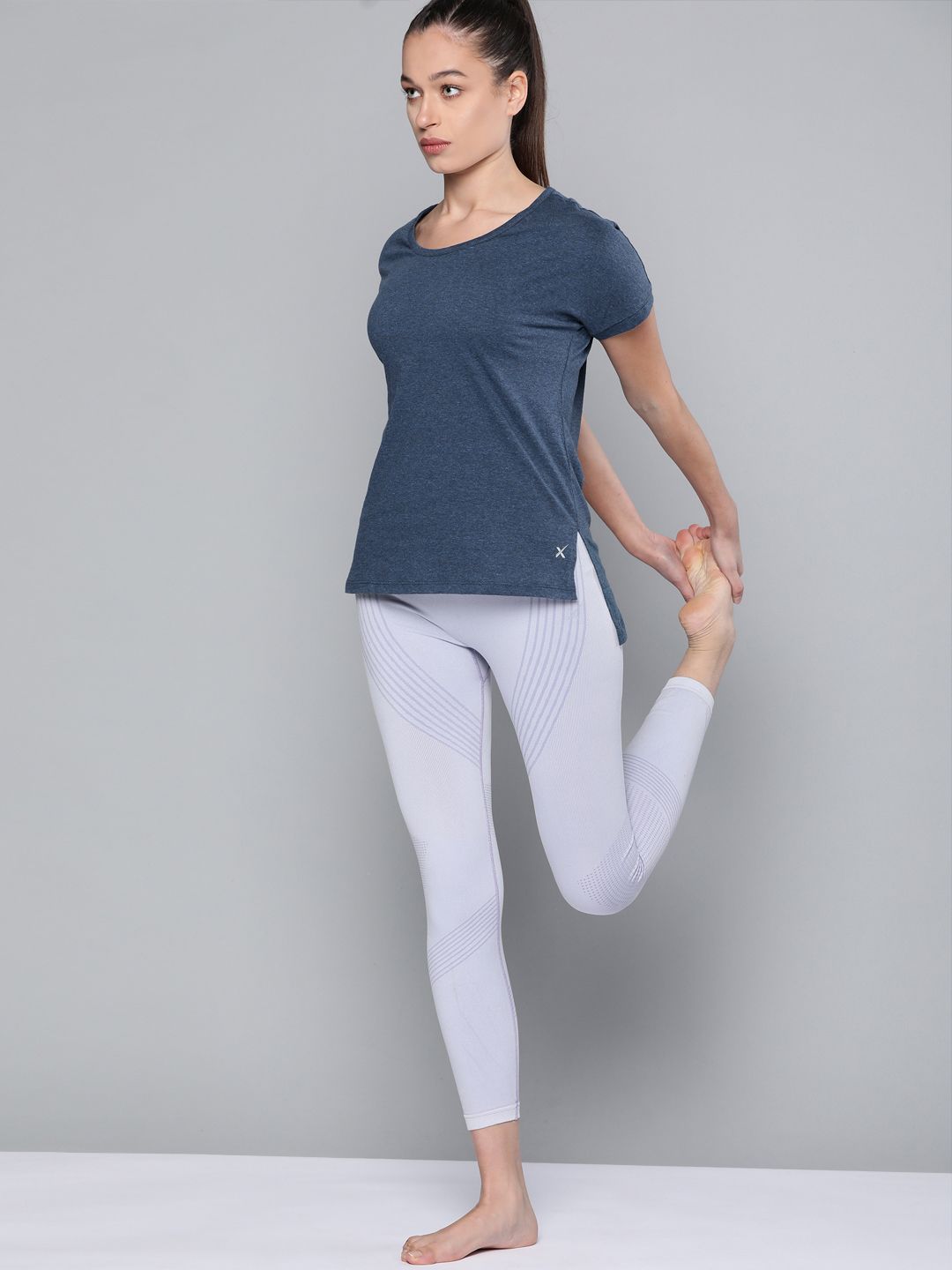 HRX By Hrithik Roshan Yoga Women Navy Melange Pure Cotton  Sustainable Tshirt Price in India