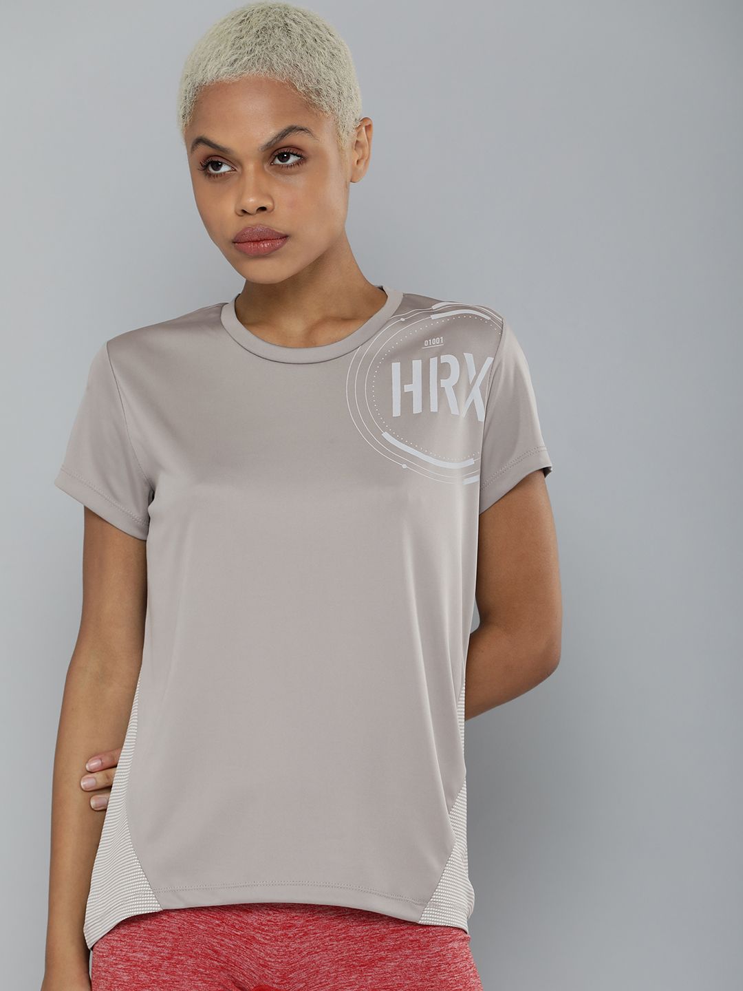 HRX By Hrithik Roshan Training Women Graphite Rapid-Dry Brand Carrier Tshirts Price in India
