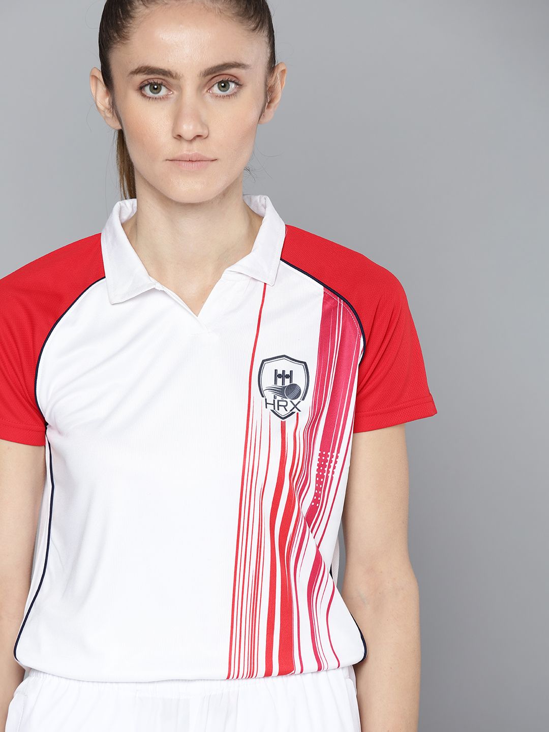 HRX By Hrithik Roshan Women Optic White Rapid-Dry Striped Cricket Tshirt Price in India