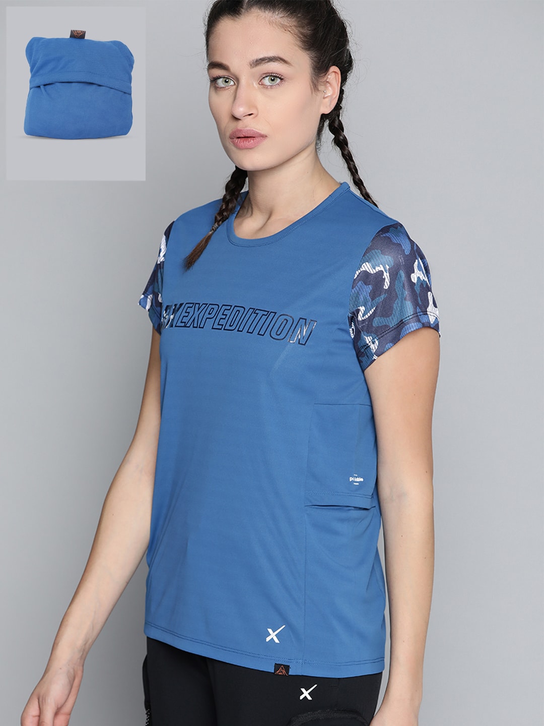 HRX By Hrithik Roshan Outdoor Women Atlantic Blue Packable Typography Tshirt Price in India