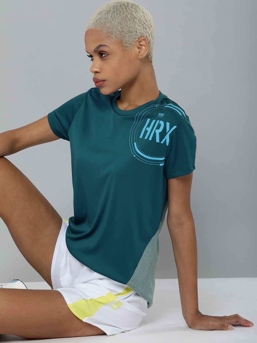 HRX By Hrithik Roshan Training Women Teal Rapid-Dry Brand Carrier Tshirts Price in India