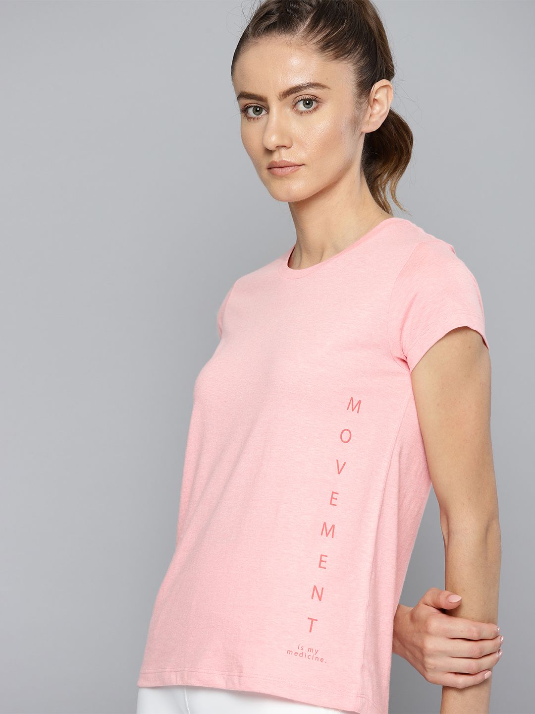 HRX by Hrithik Roshan Women Pink Melange Cotton Typography Yoga  Sustainable T-shirt Price in India