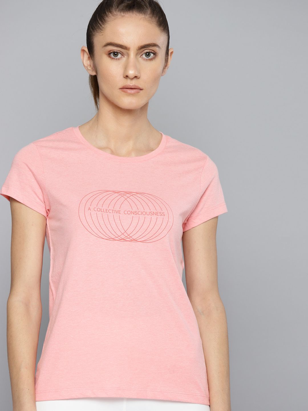 HRX by Hrithik Roshan Women Pink Melange Cotton Typography Yoga  Sustainable T-shirt Price in India