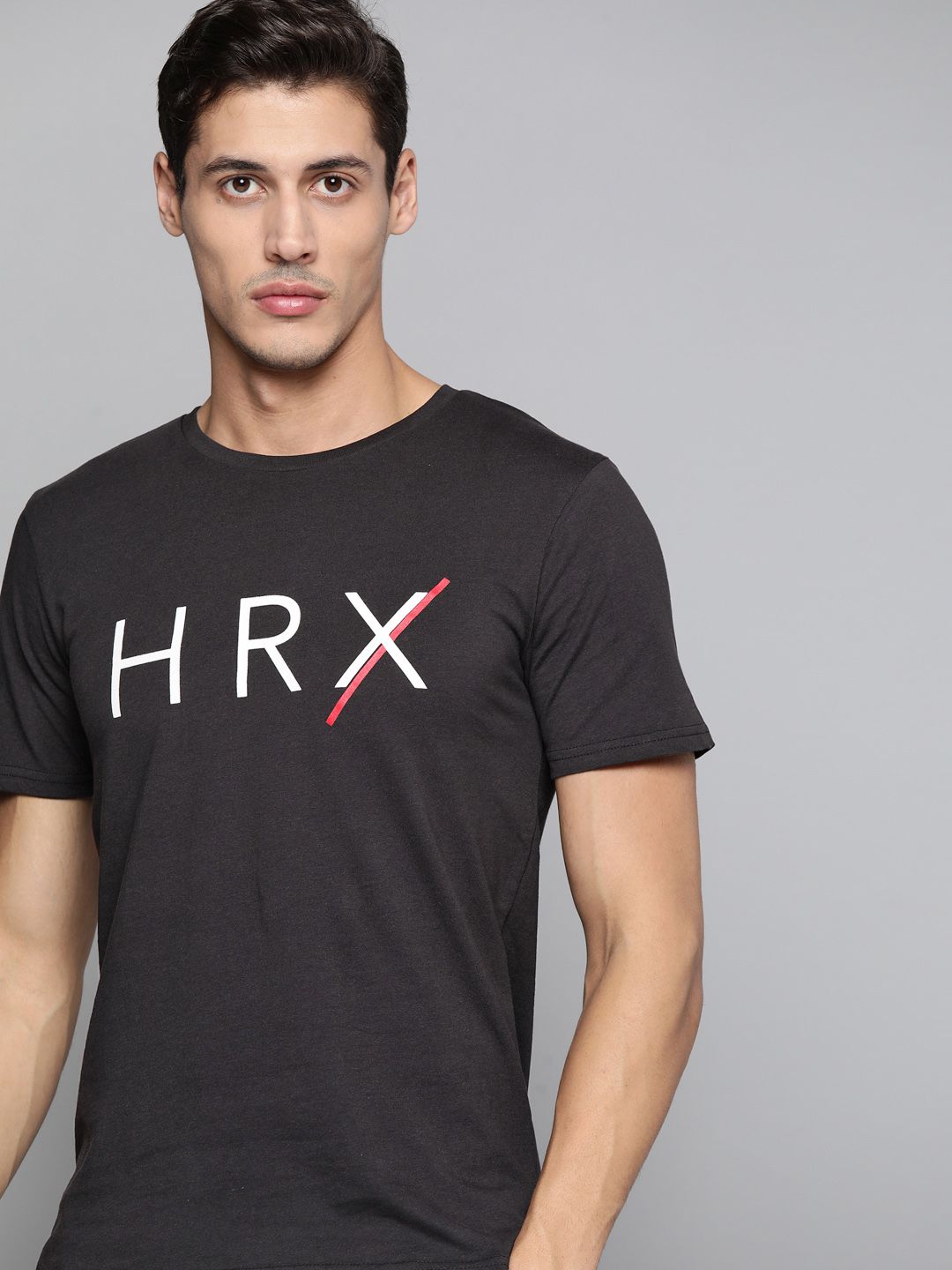 HRX By Hrithik Roshan Lifestyle Men Jet Black Bio-Wash Brand Carrier Tshirt