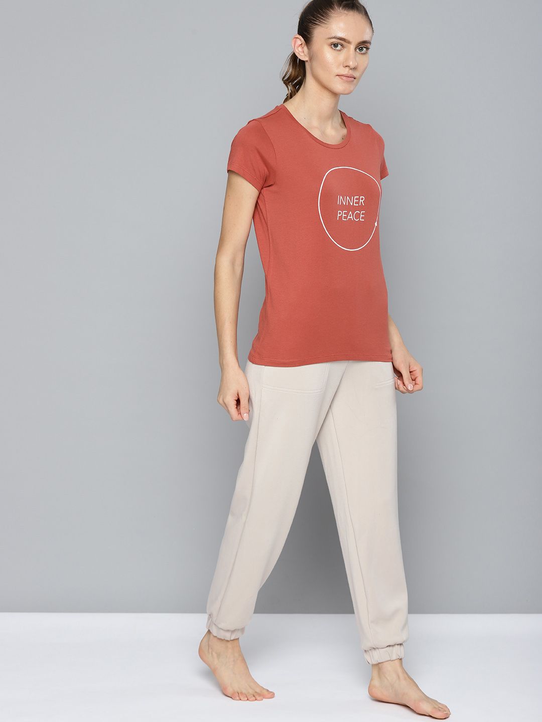 HRX By Hrithik Roshan Yoga Women Tandoori Spice Organic Cotton Typography Organic Cotton  Sustainable T-shirts Price in India