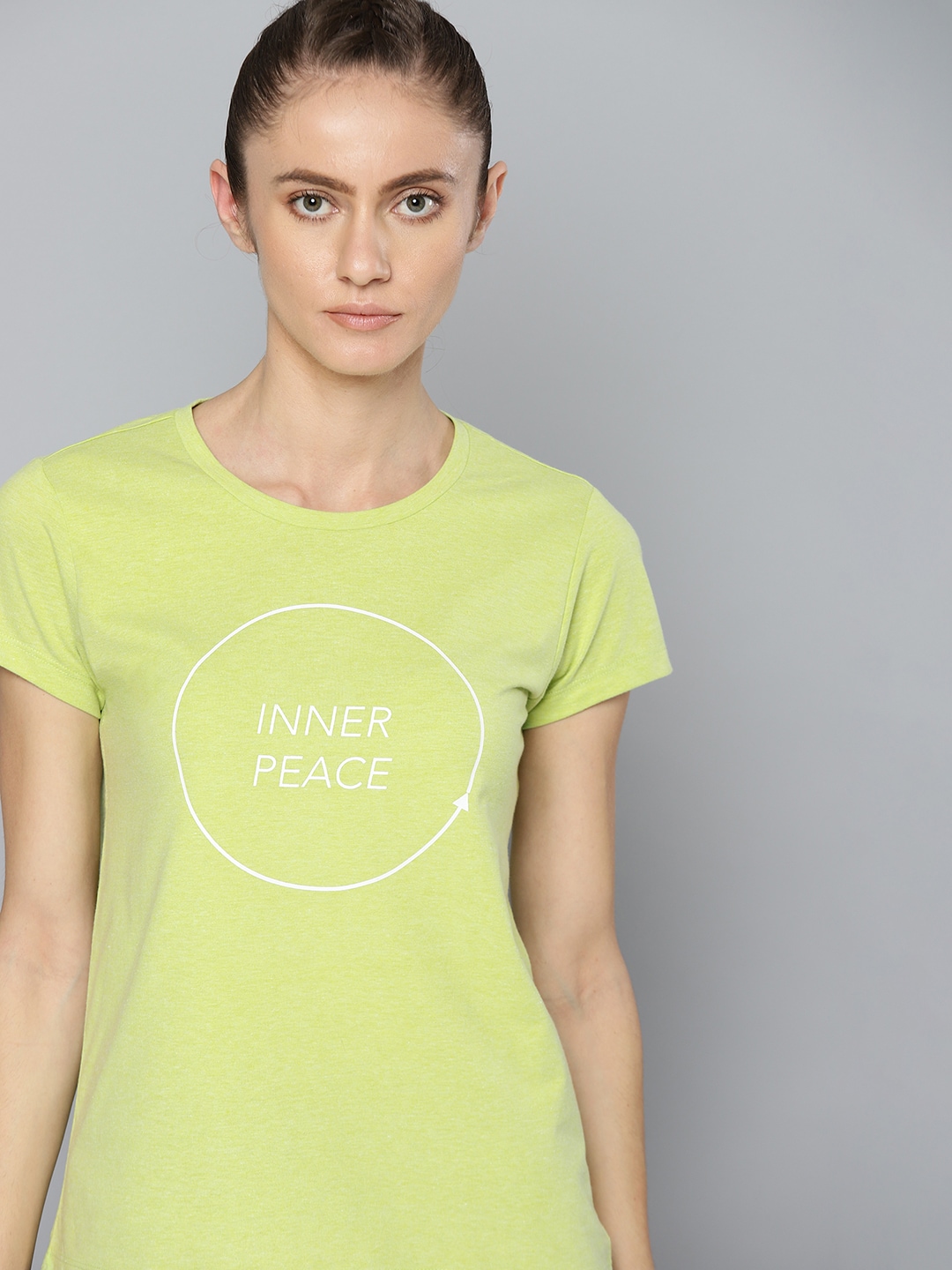 HRX By Hrithik Roshan Yoga Women Green Melange Typography Print Yoga  Sustainable T-shirt Price in India