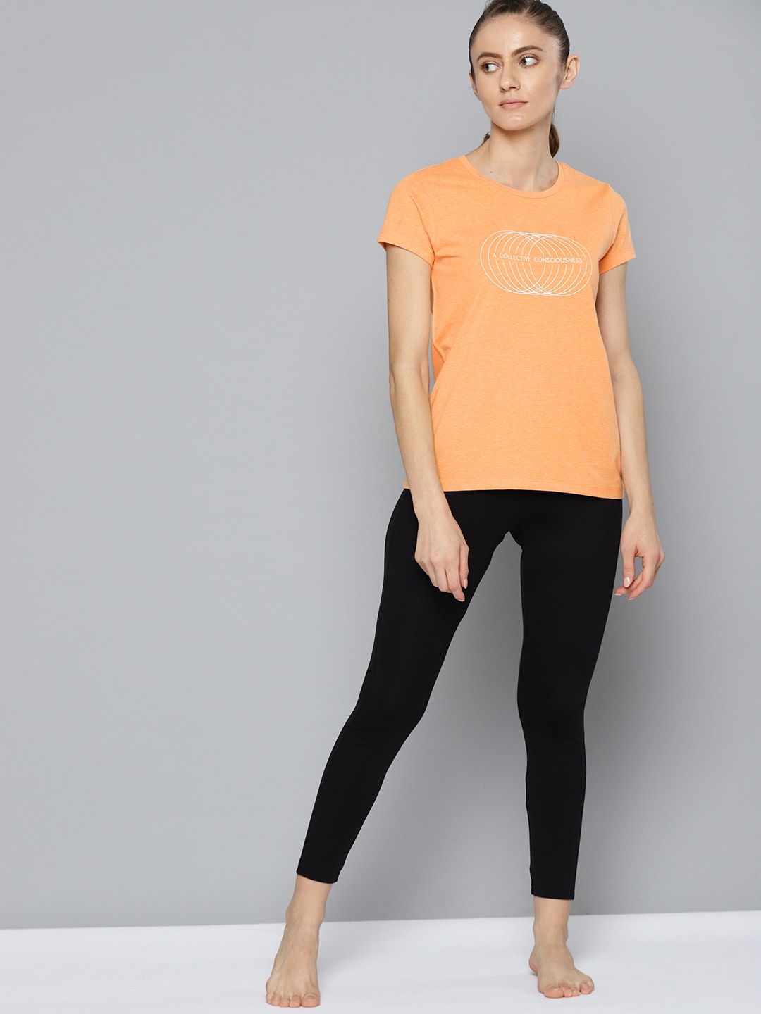 HRX By Hrithik Roshan Yoga Women Orange Melange Typography  Sustainable T-shirts Price in India